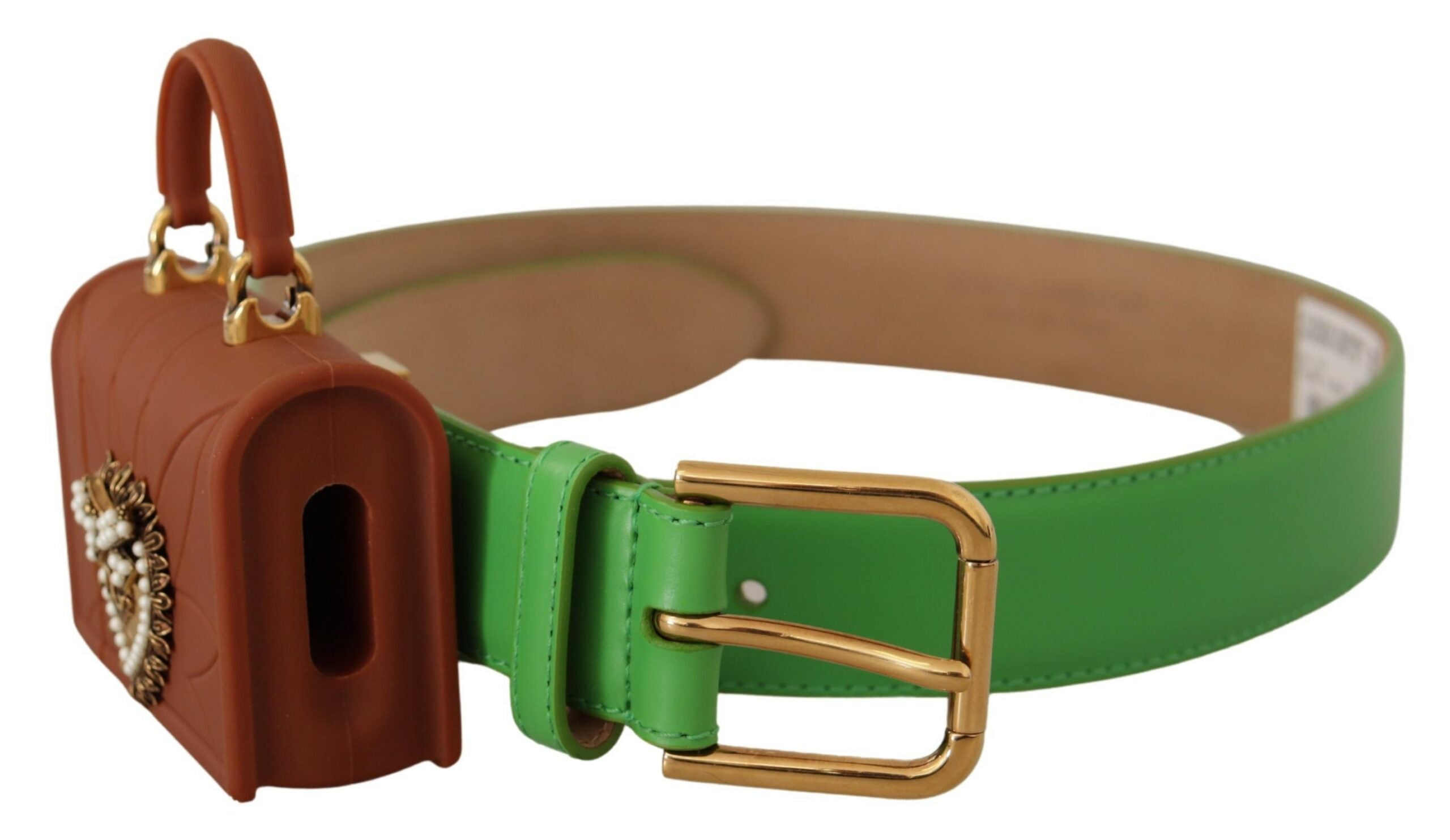 Dolce & Gabbana Green Leather Devotion Heart Micro Bag Headphones Belt Dolce & Gabbana