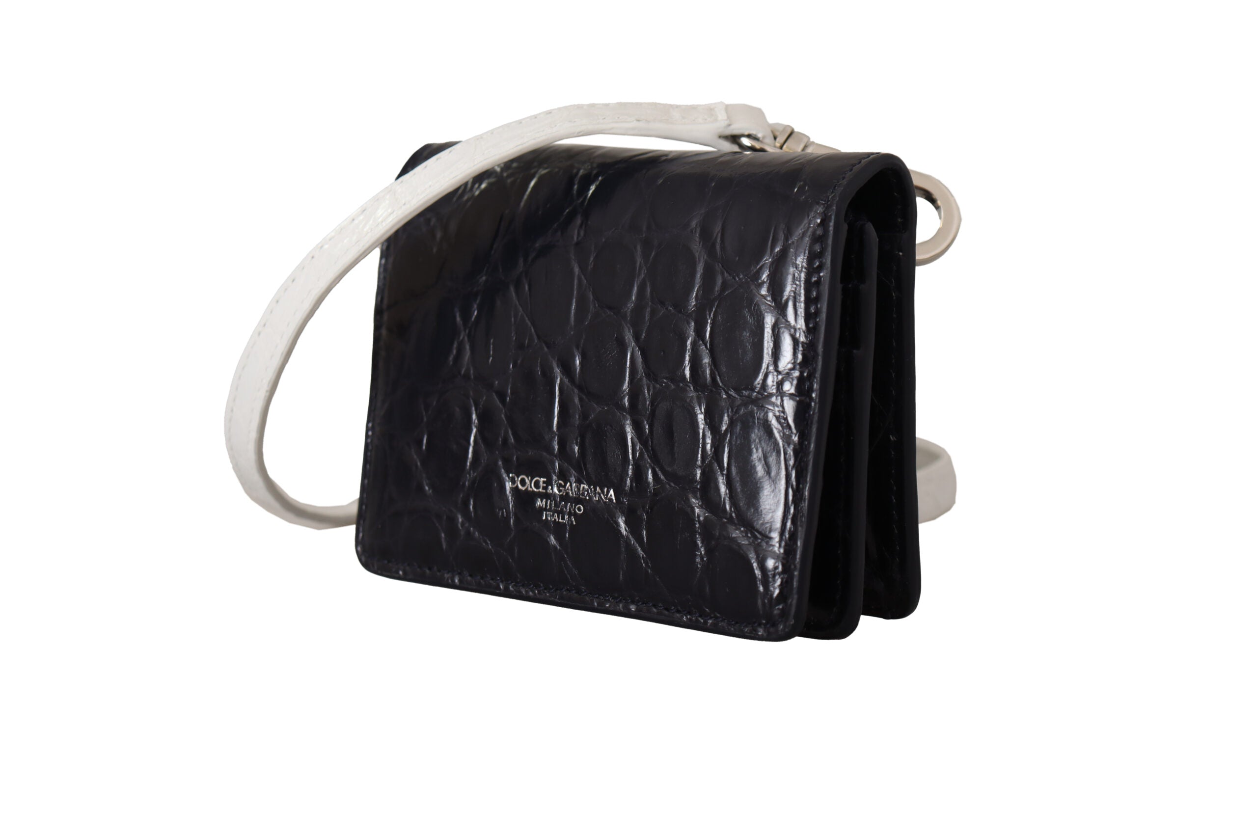Dolce & Gabbana Blue White Caiman Leather Strap Card Holder Wallet Dolce & Gabbana
