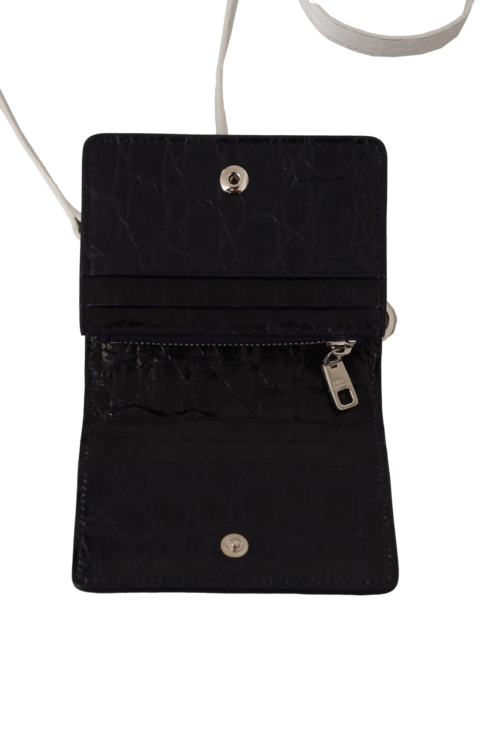 Dolce & Gabbana Blue White Caiman Leather Strap Card Holder Wallet Dolce & Gabbana