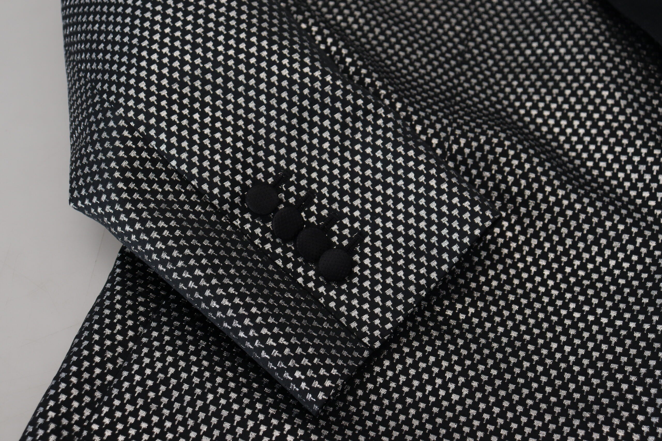 Dolce & Gabbana Black Silver Jacquard Slim Fit Jacket Blazer Dolce & Gabbana
