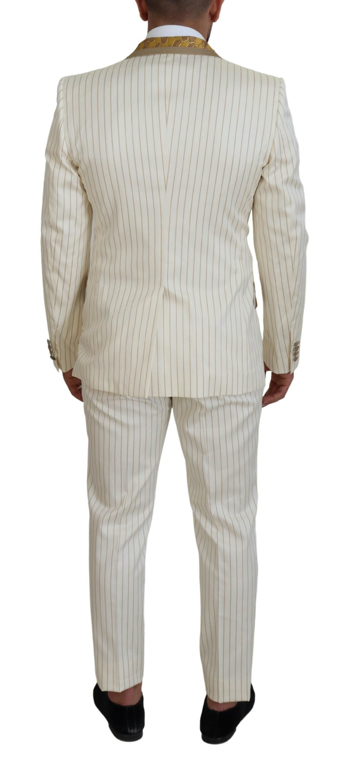Dolce & Gabbana Off White Gold Striped Tuxedo Slim Fit Suit Dolce & Gabbana