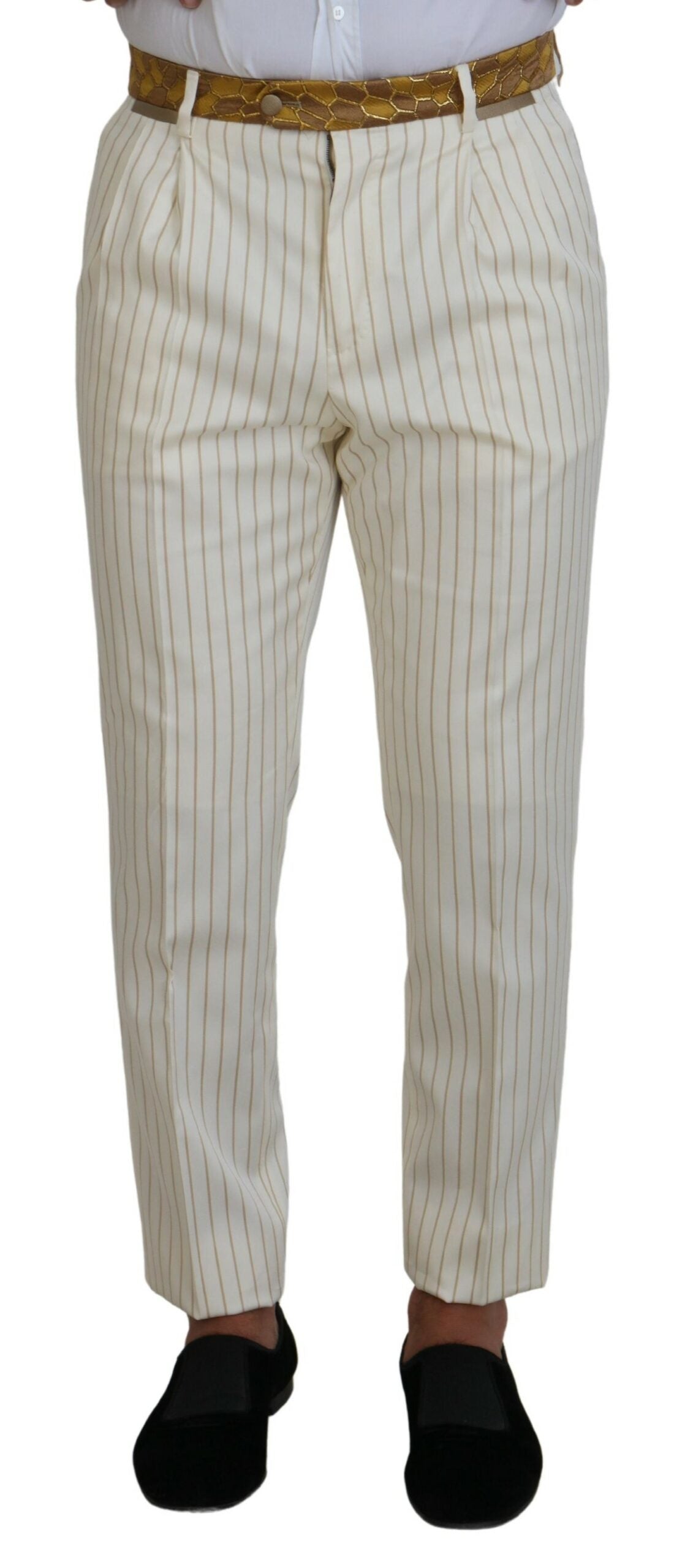 Dolce & Gabbana Off White Gold Striped Tuxedo Slim Fit Suit Dolce & Gabbana