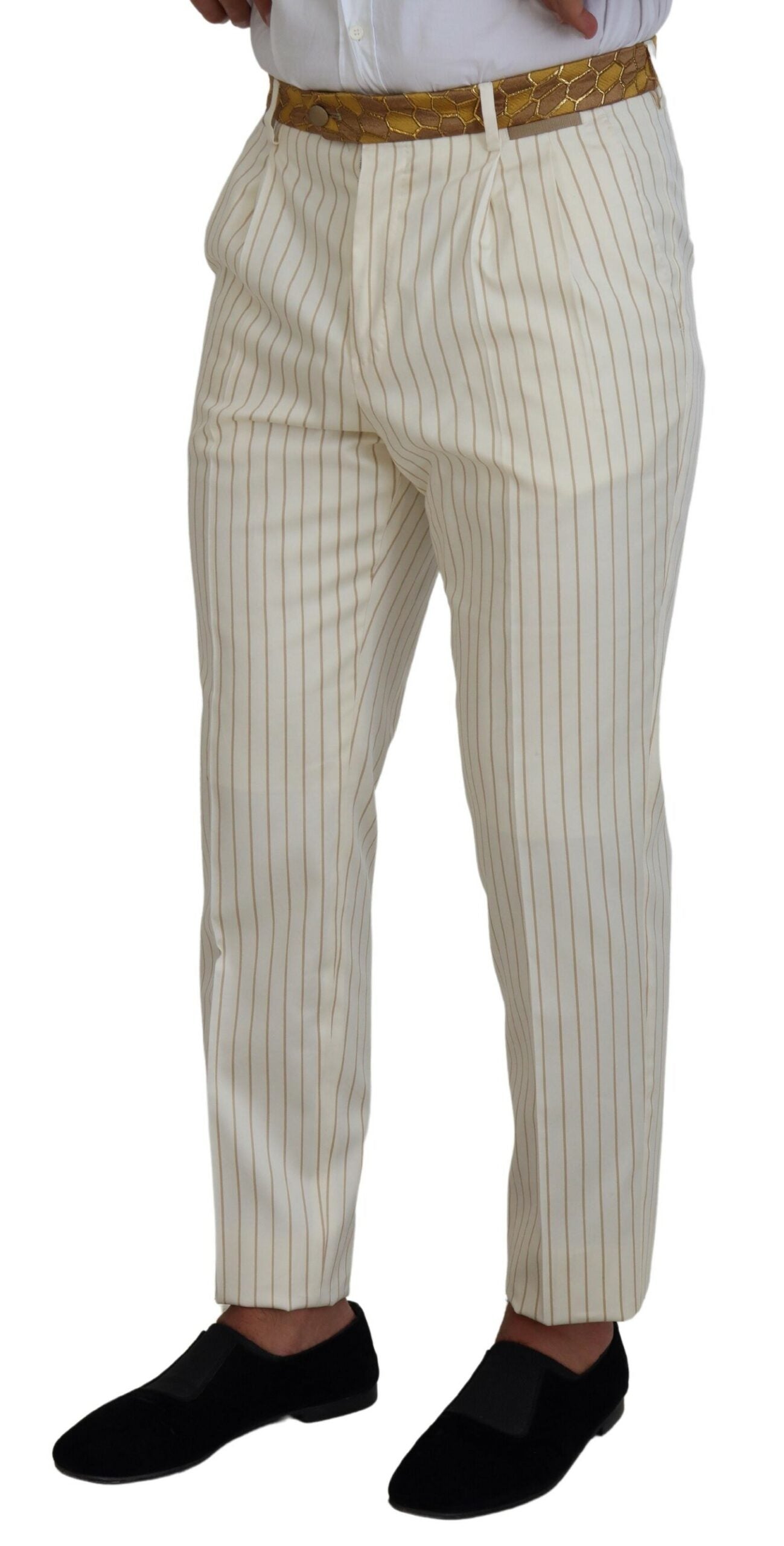 Dolce & Gabbana Off White Gold Striped Tuxedo Slim Fit Suit Dolce & Gabbana
