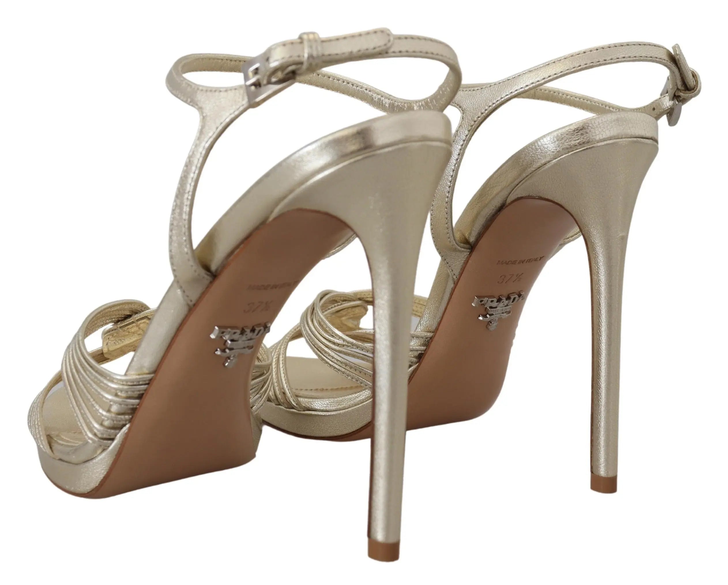 Prada Gold Leather Sandals Ankle Strap Heels Stiletto Sandal Prada