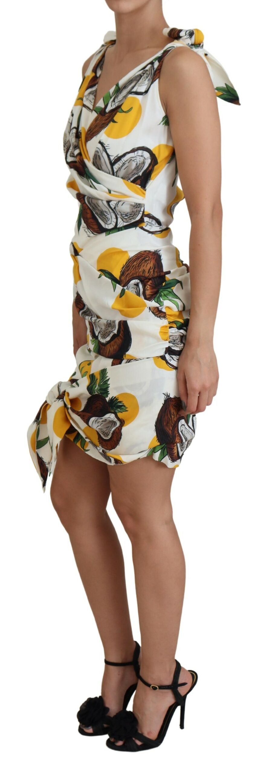 Dolce & Gabbana White Coconut Print Sheath Mini Silk Dress Dolce & Gabbana