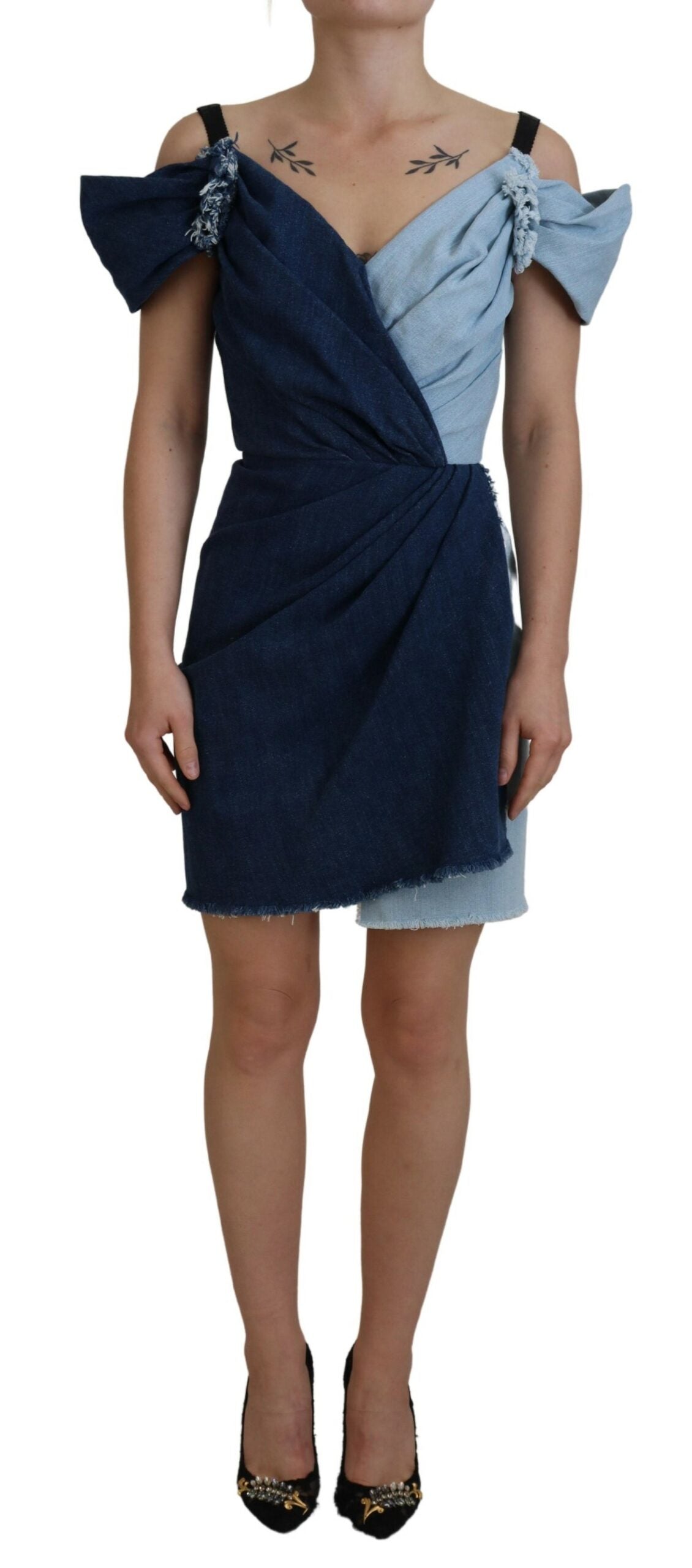 Dolce & Gabbana Two Tone Blue Patchwork Denim Mini Dress Dolce & Gabbana