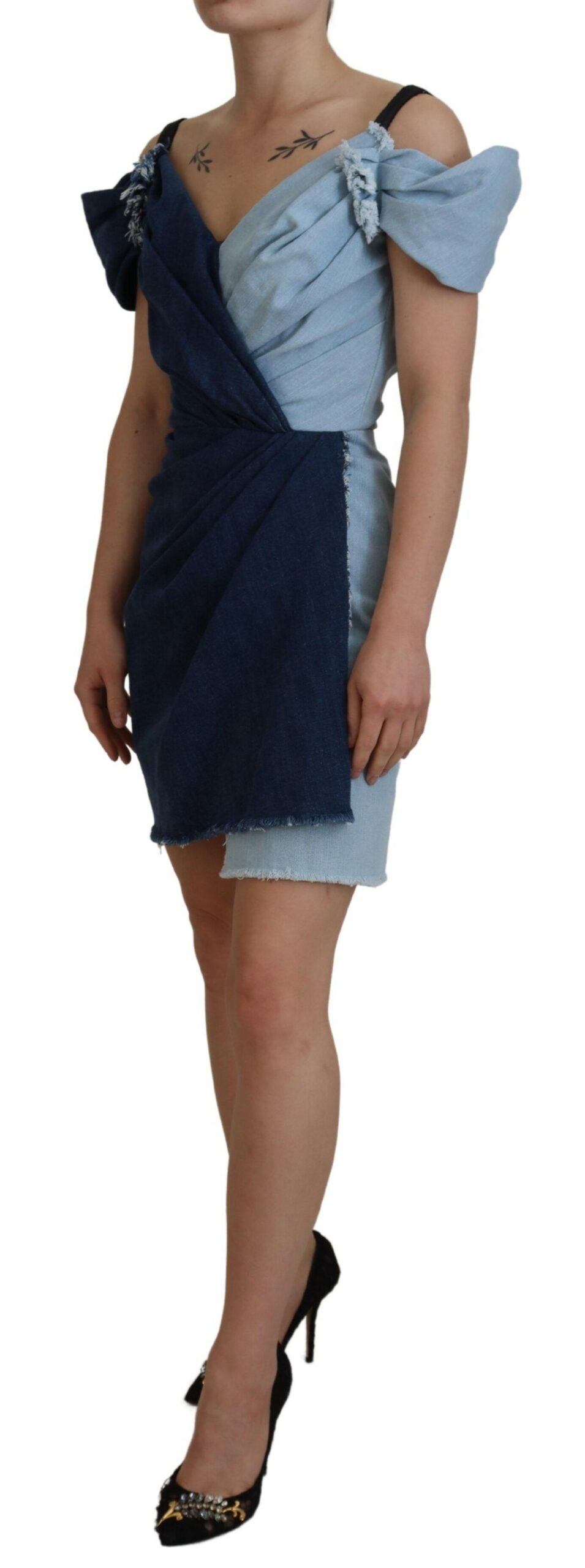 Dolce & Gabbana Two Tone Blue Patchwork Denim Mini Dress Dolce & Gabbana