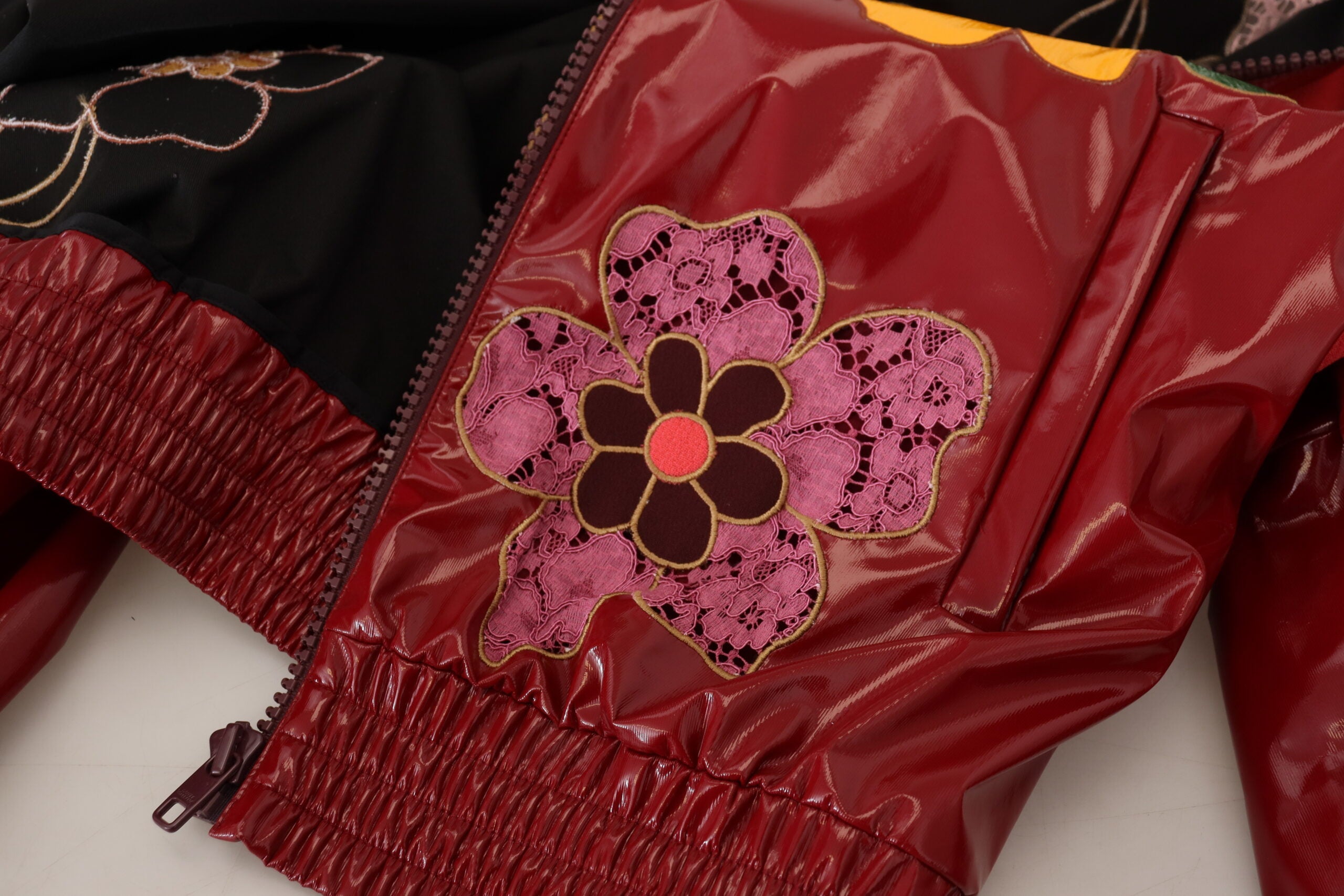 Dolce & Gabbana Maroon Floral Full Zip Polyester Women Jacket Dolce & Gabbana