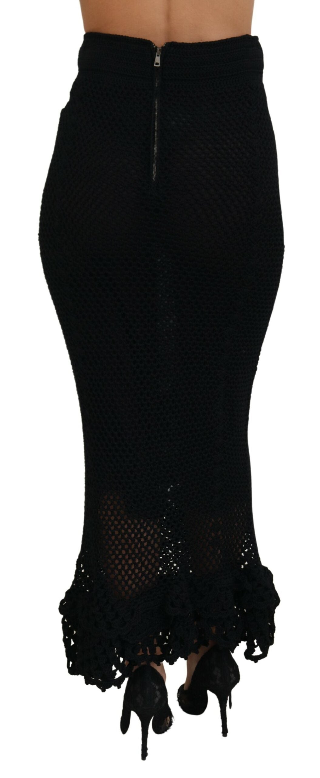 Dolce & Gabbana Black Knitted Cotton High Waist Mermaid Skirt Dolce & Gabbana