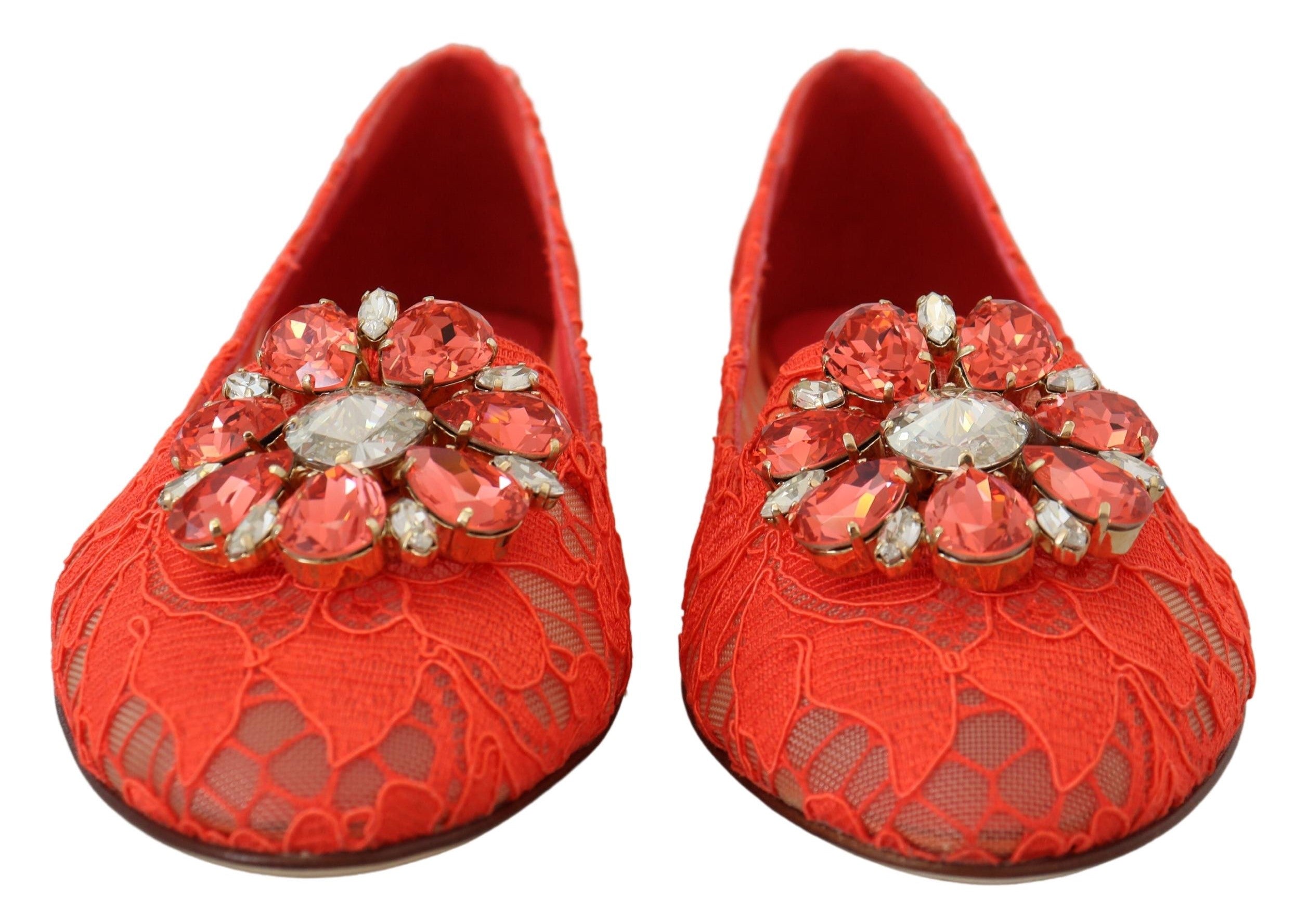 Dolce & Gabbana Red Taormina Lace Crystals Ballet Flats Shoes Dolce & Gabbana