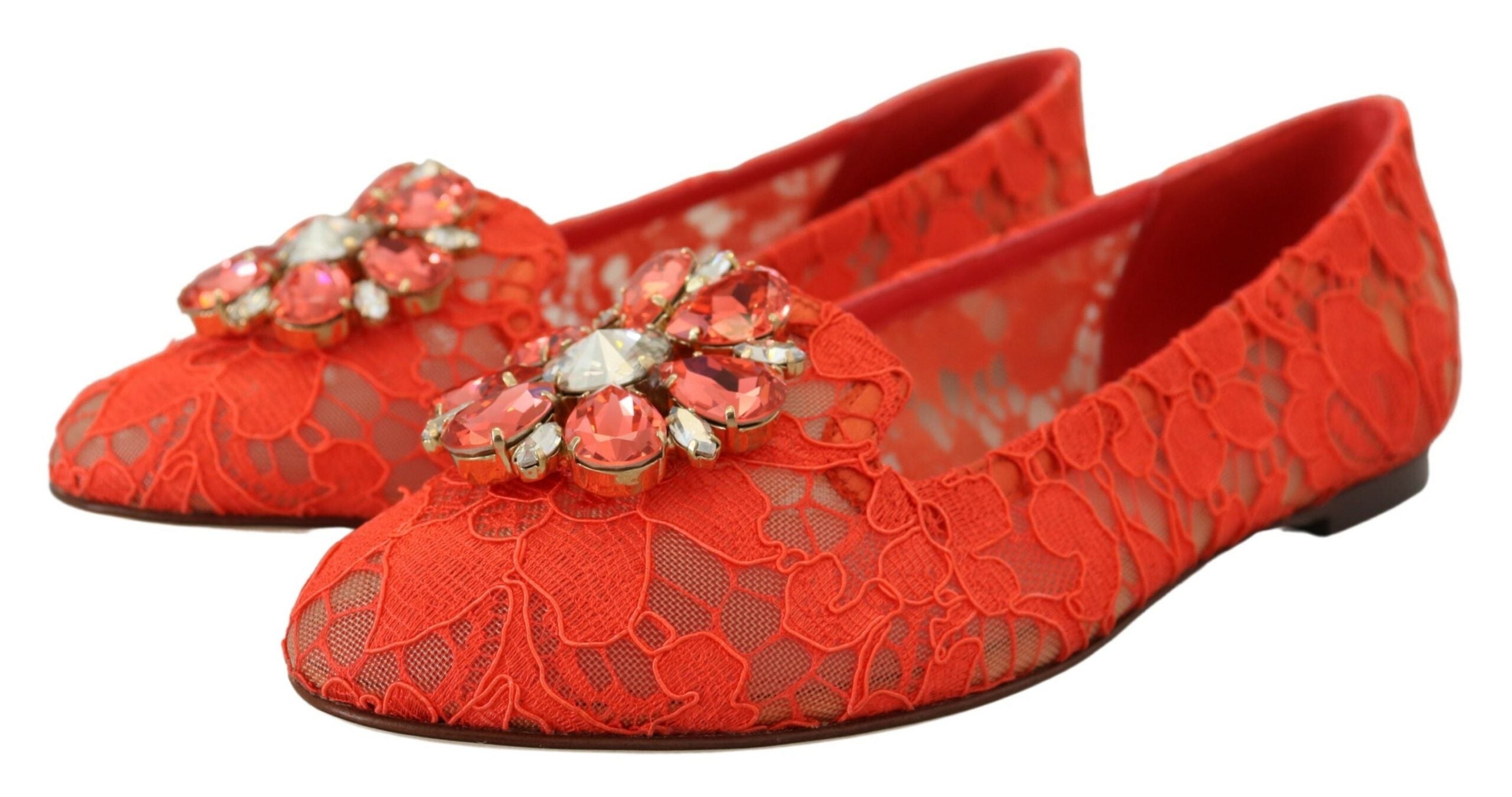 Dolce & Gabbana Red Taormina Lace Crystals Ballet Flats Shoes Dolce & Gabbana
