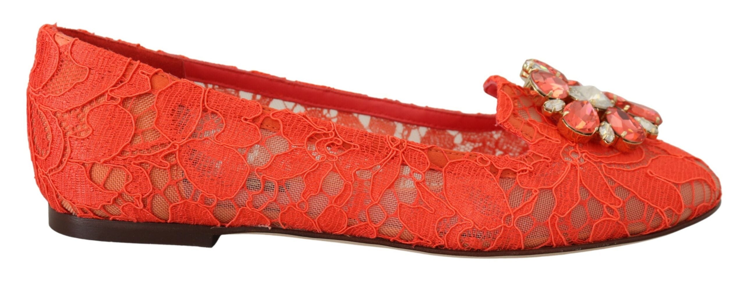 Dolce & Gabbana Red Taormina Lace Crystals Ballet Flats Shoes Dolce & Gabbana