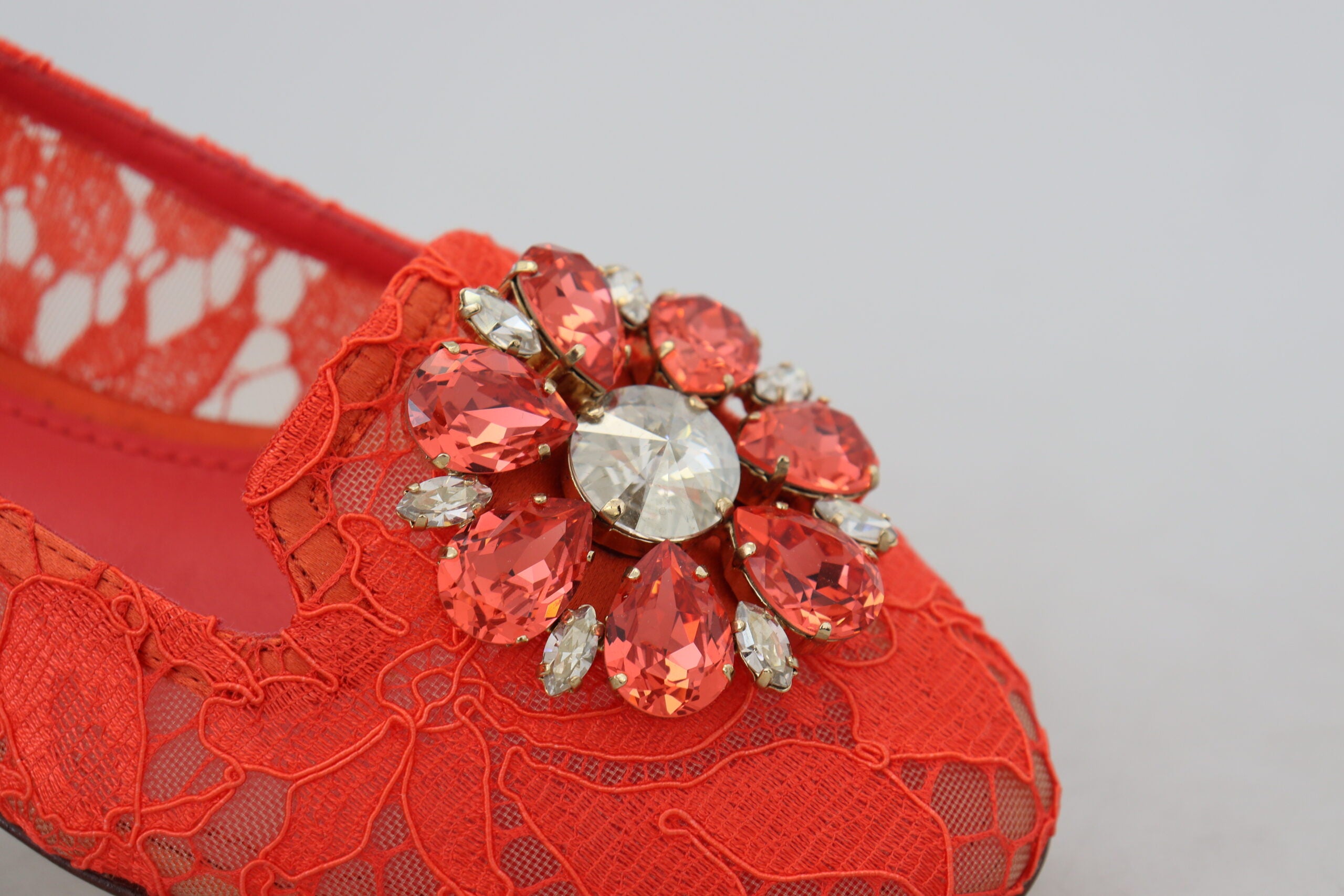 Dolce & Gabbana Red Taormina Lace Crystals Ballet Flats Shoes Dolce & Gabbana