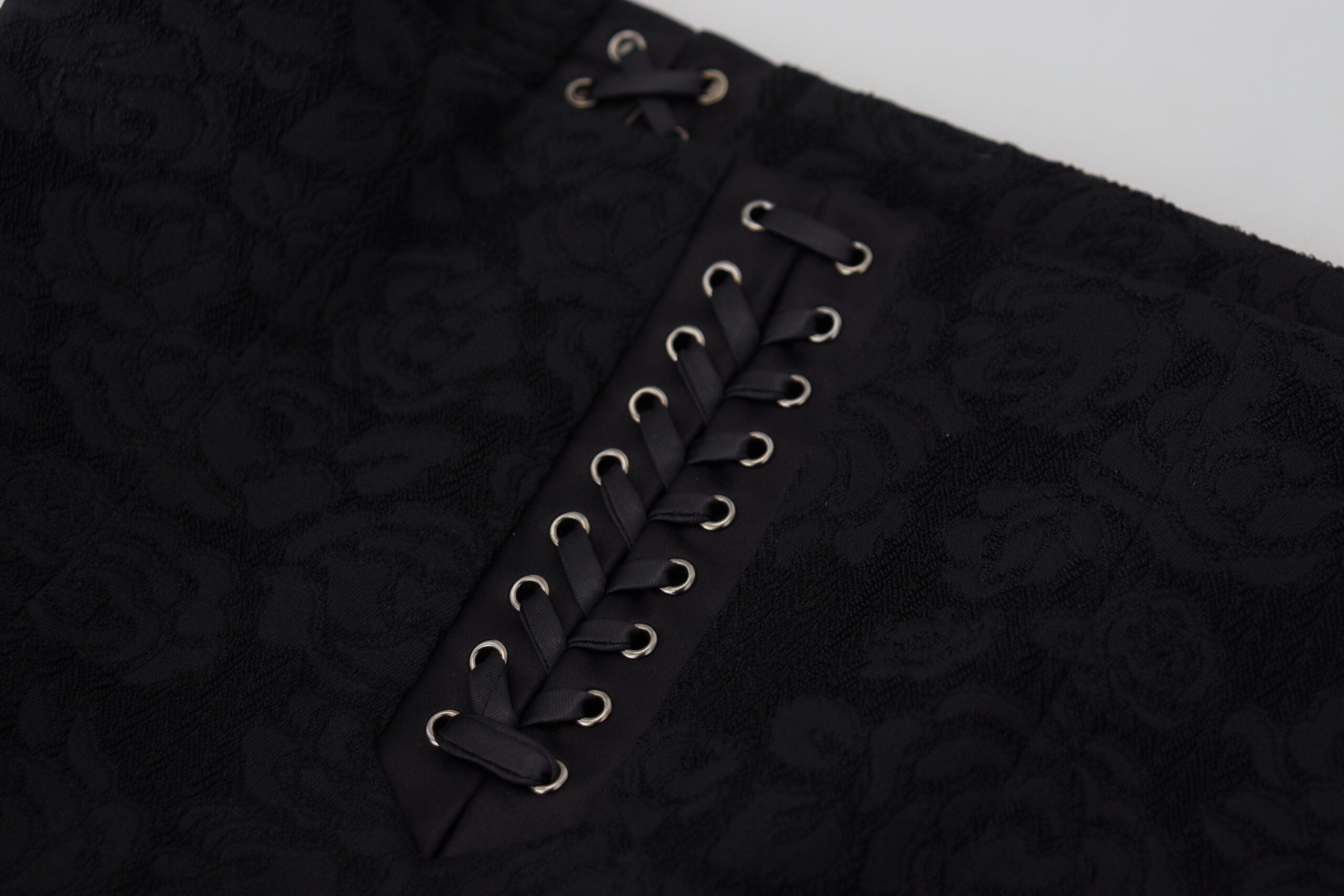 Dolce & Gabbana Black Brocade Mini Above Knee Pencil Skirt Dolce & Gabbana