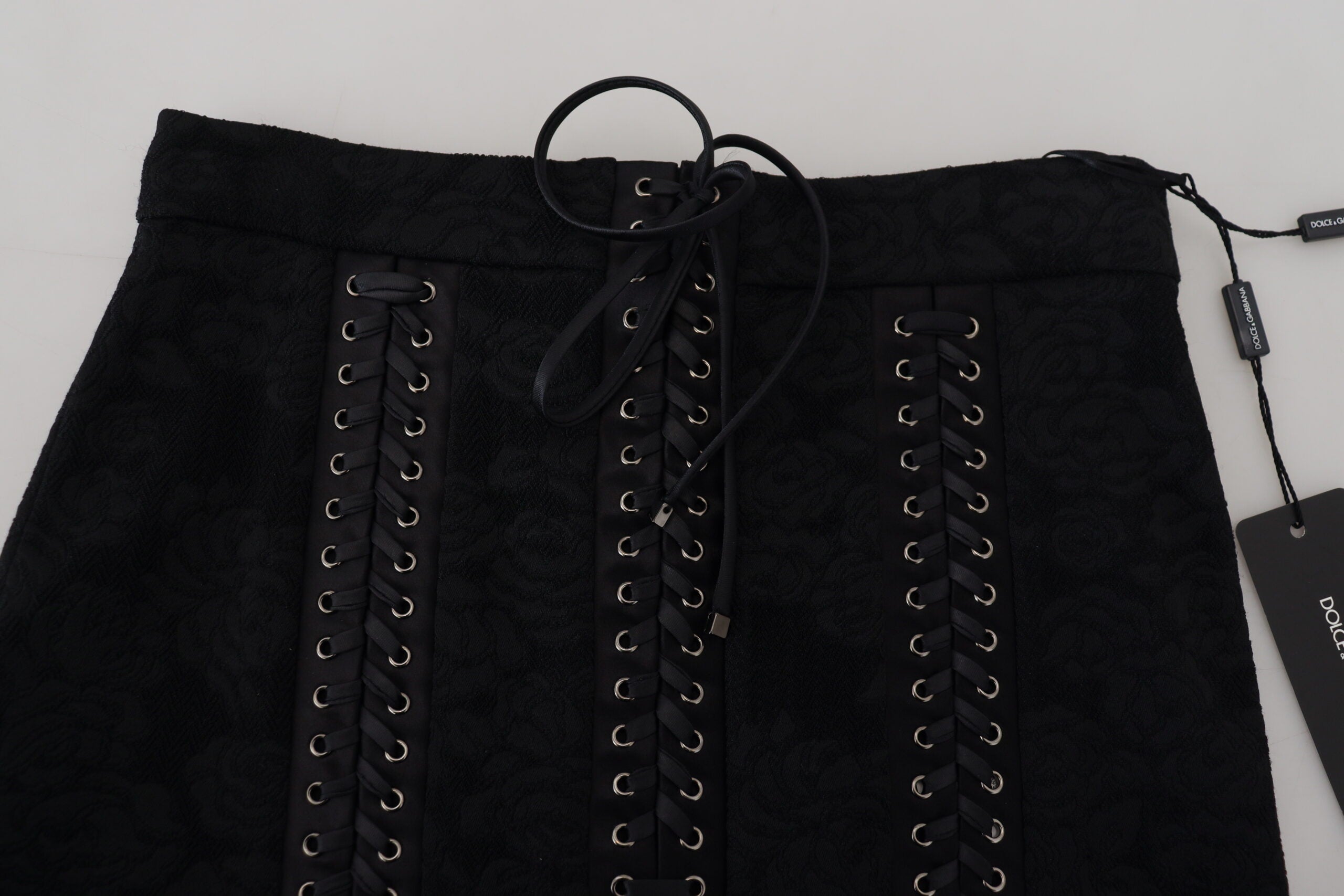 Dolce & Gabbana Black Brocade Mini Above Knee Pencil Skirt Dolce & Gabbana