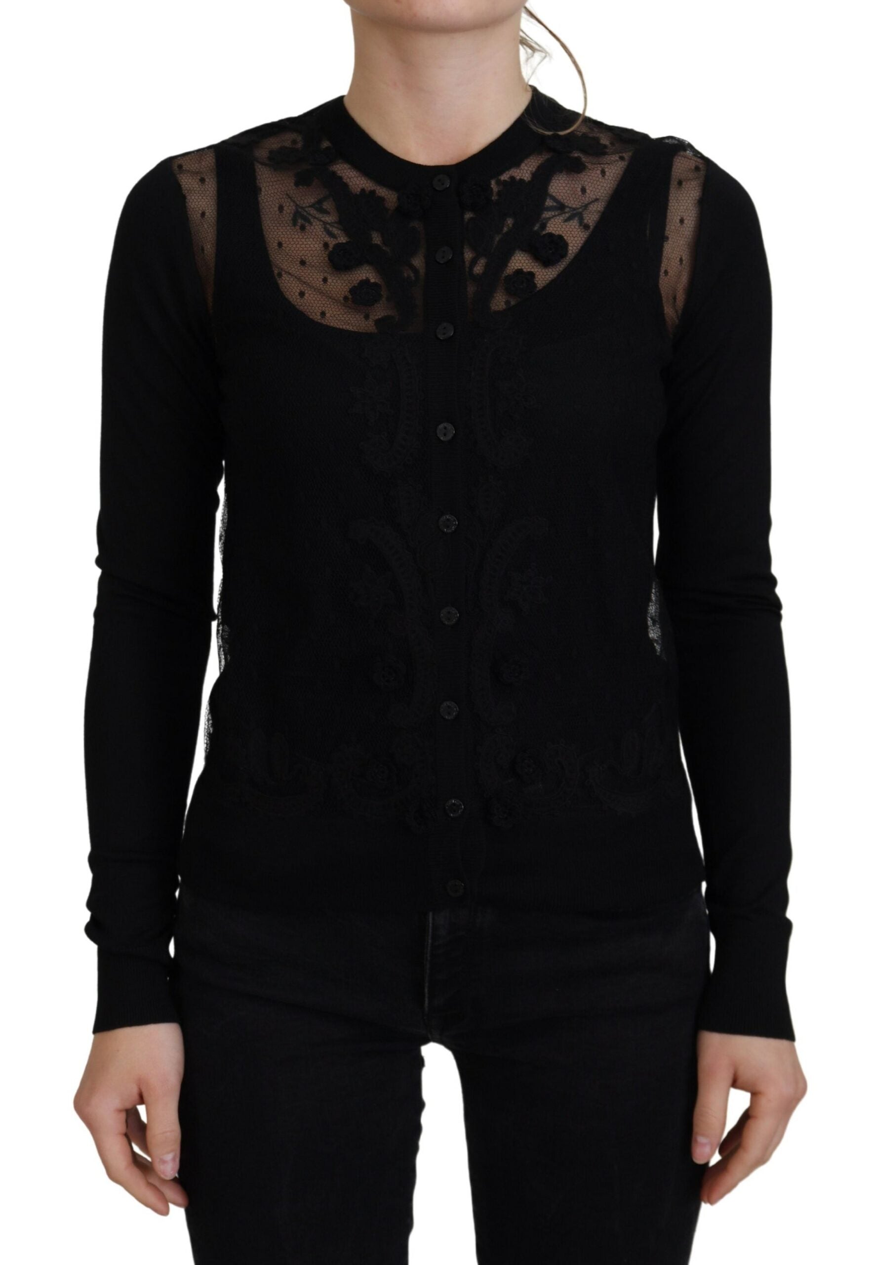 Dolce & Gabbana Black Floral Lace Button Cardigan Sweater Dolce & Gabbana