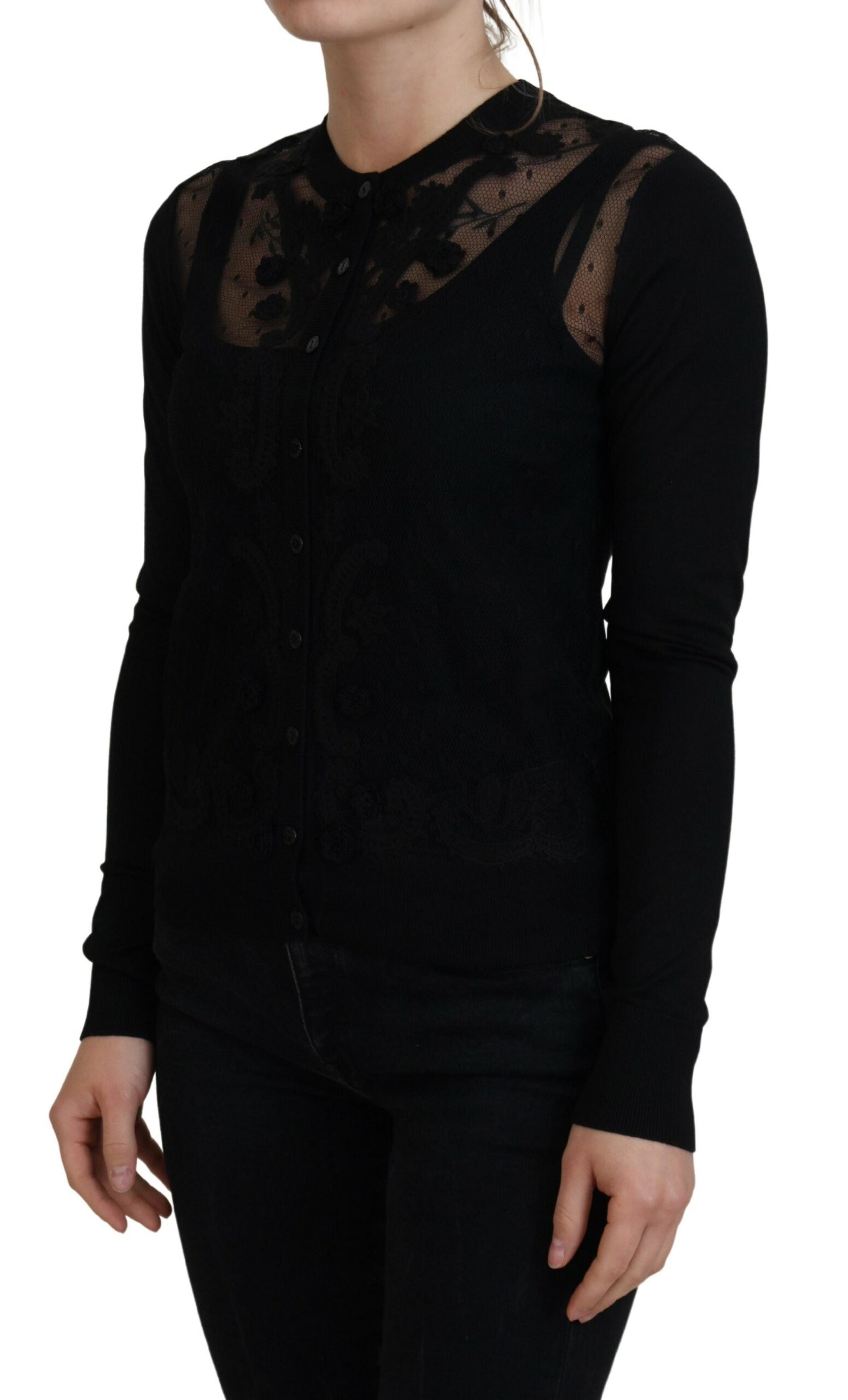 Dolce & Gabbana Black Floral Lace Button Cardigan Sweater Dolce & Gabbana