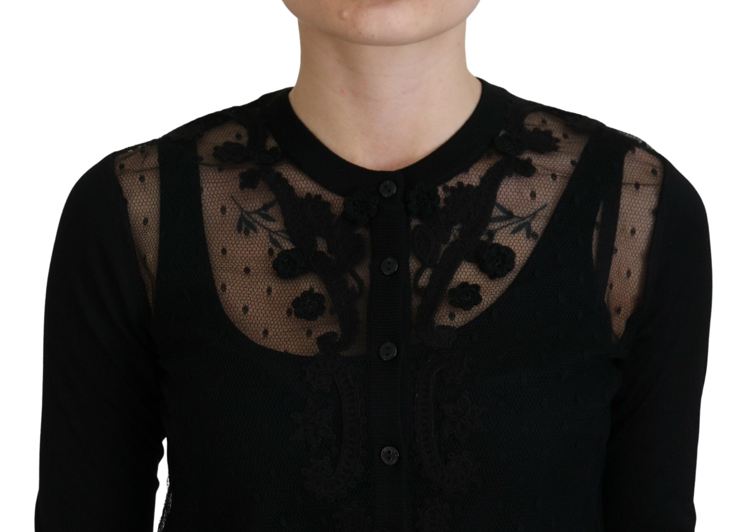 Dolce & Gabbana Black Floral Lace Button Cardigan Sweater Dolce & Gabbana