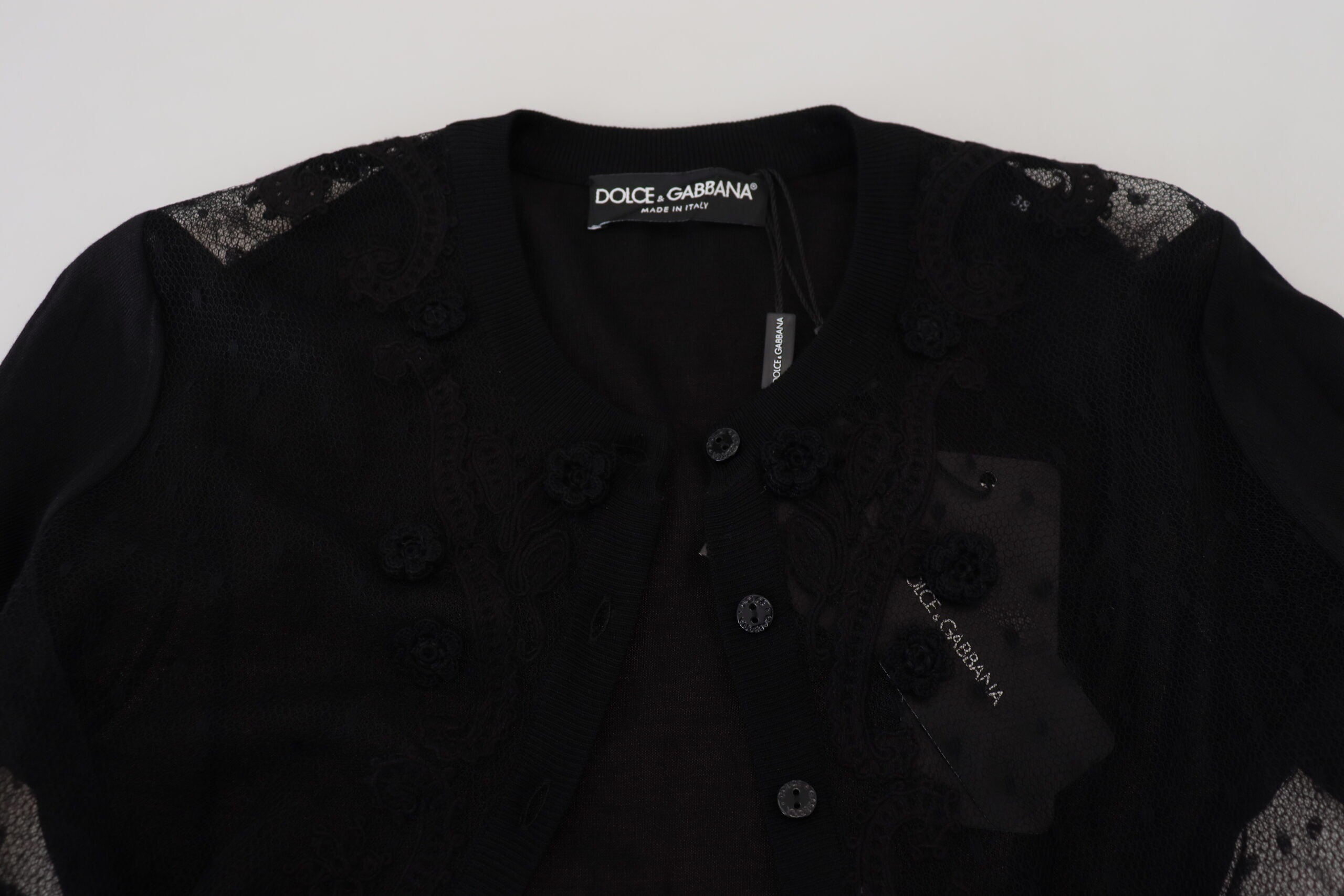 Dolce & Gabbana Black Floral Lace Button Cardigan Sweater Dolce & Gabbana
