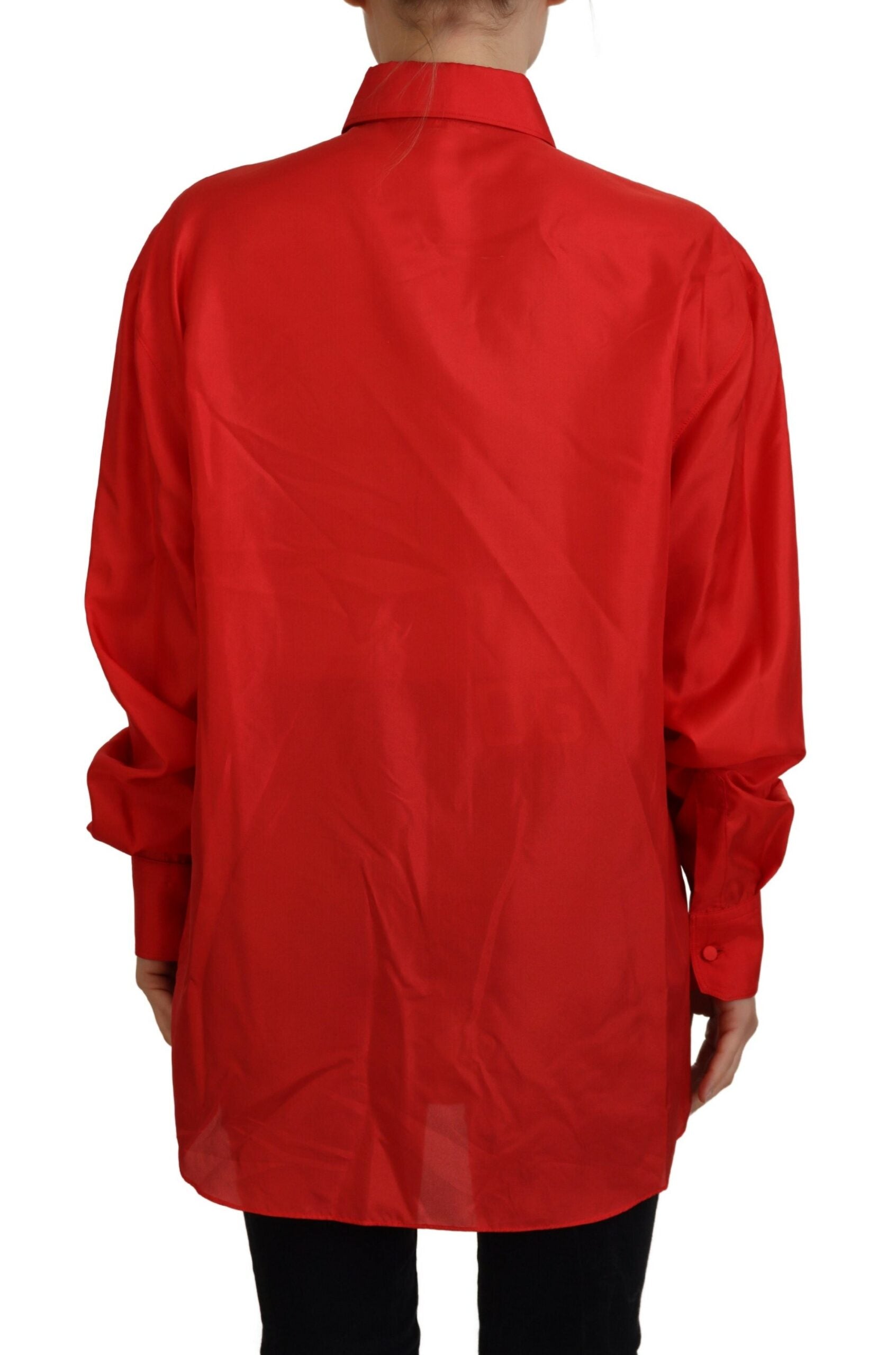 Dolce & Gabbana Red Silk Collared Long Sleeves Dress Shirt Top Dolce & Gabbana