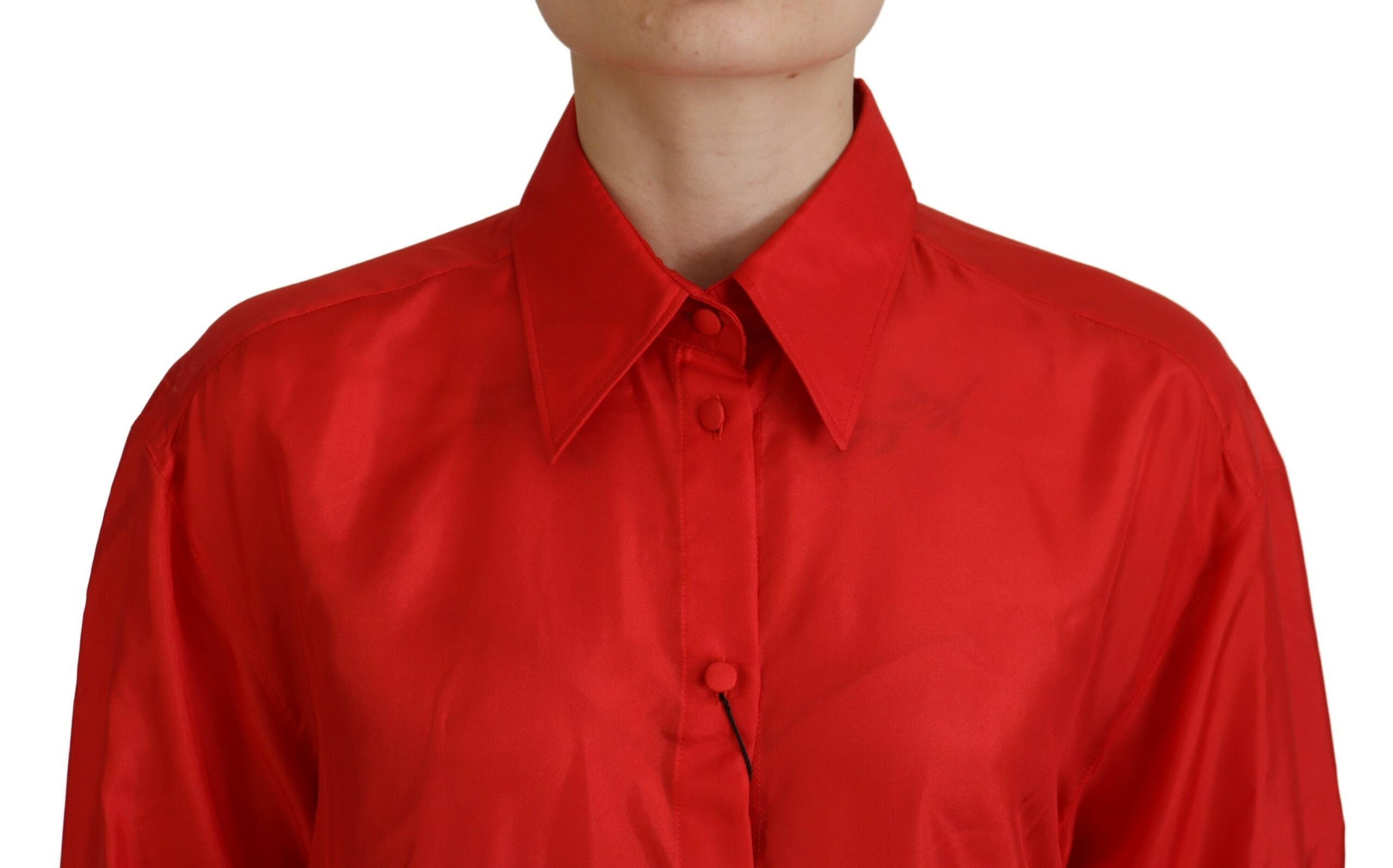 Dolce & Gabbana Red Silk Collared Long Sleeves Dress Shirt Top Dolce & Gabbana