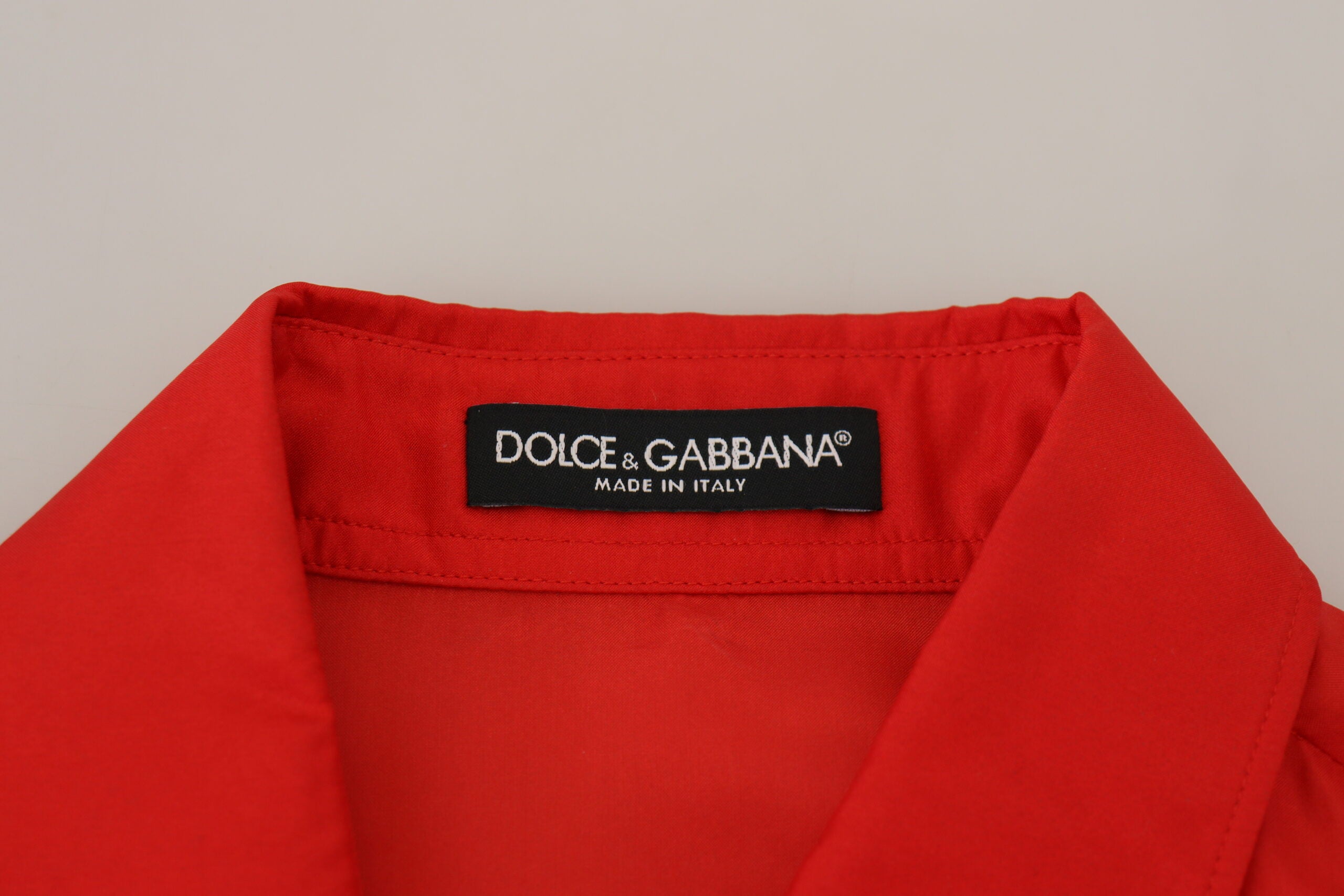 Dolce & Gabbana Red Silk Collared Long Sleeves Dress Shirt Top Dolce & Gabbana