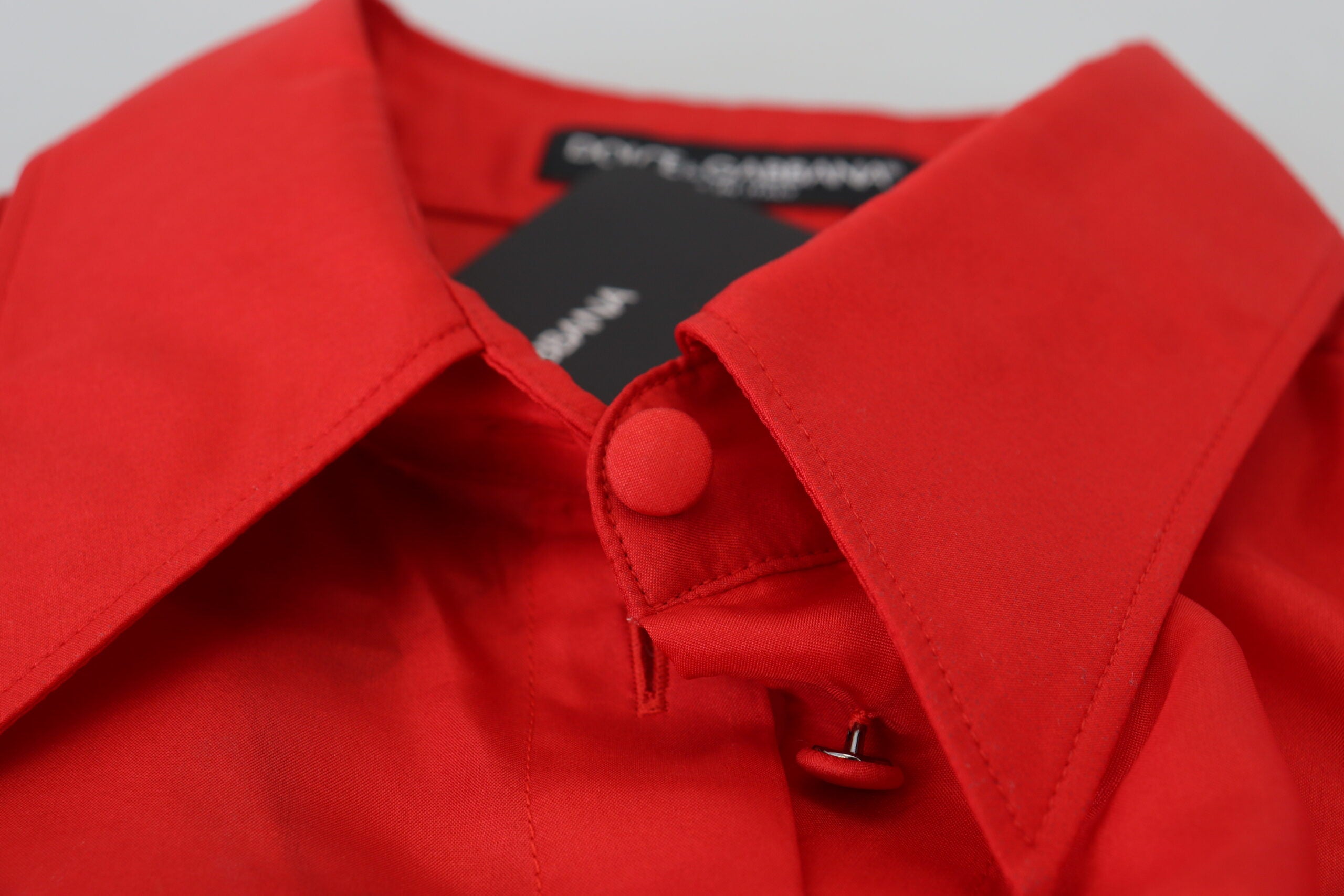 Dolce & Gabbana Red Silk Collared Long Sleeves Dress Shirt Top Dolce & Gabbana