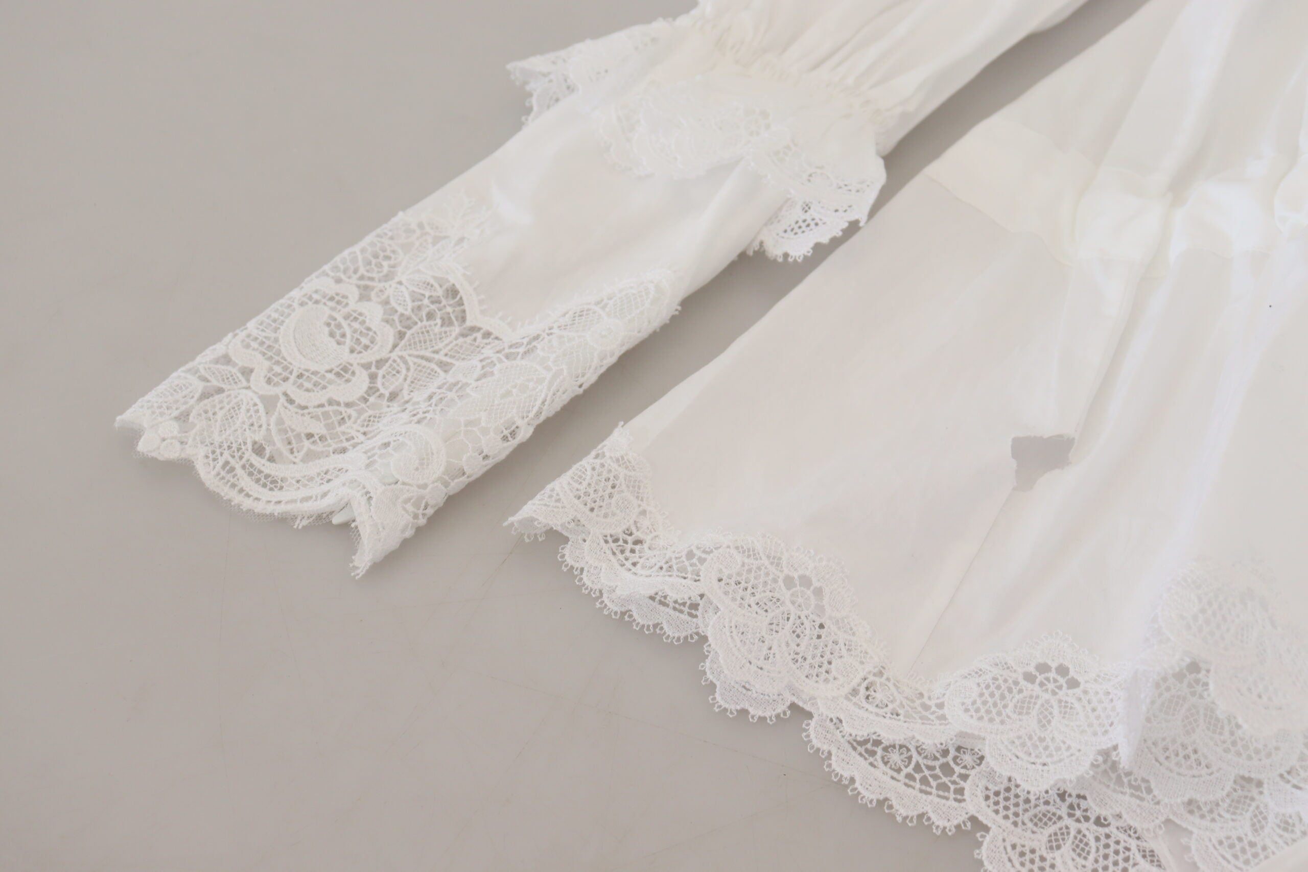 Dolce & Gabbana White Cotton Lace Trim Turtle Neck Blouse Top Dolce & Gabbana