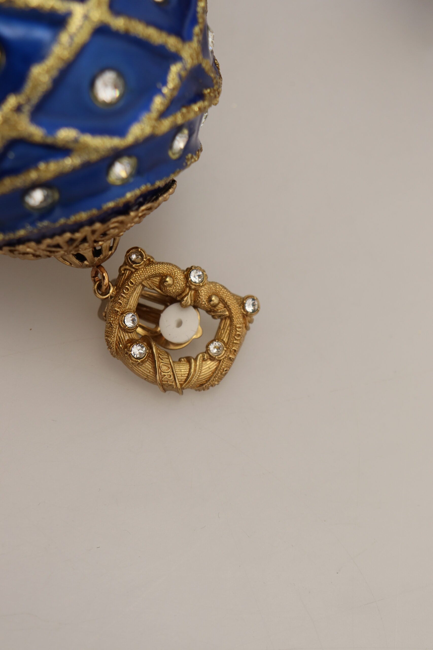 Dolce & Gabbana Gold Brass Blue Dangle Ball Crystal Clip On Earrings Dolce & Gabbana