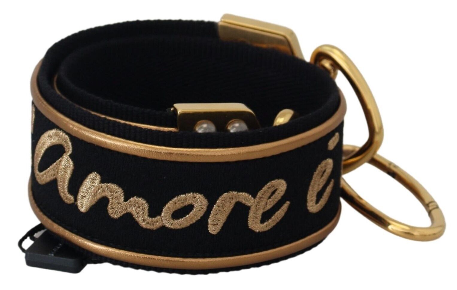 Dolce & Gabbana Black Gold Logo Print Brass Bag Shoulder Strap Dolce & Gabbana