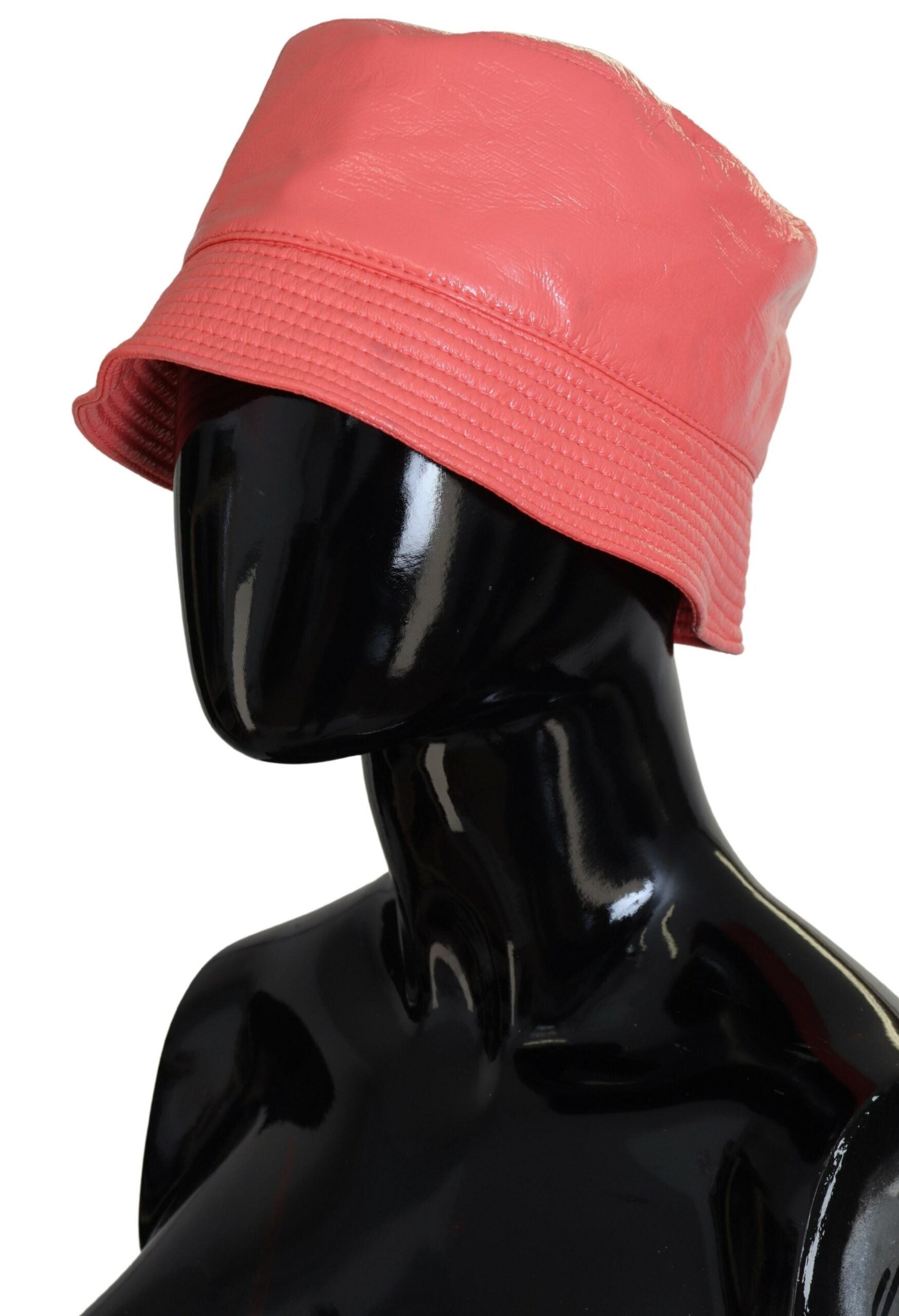 Dolce & Gabbana Peach Quilted Faux Leather Women Bucket Cap Hat Dolce & Gabbana