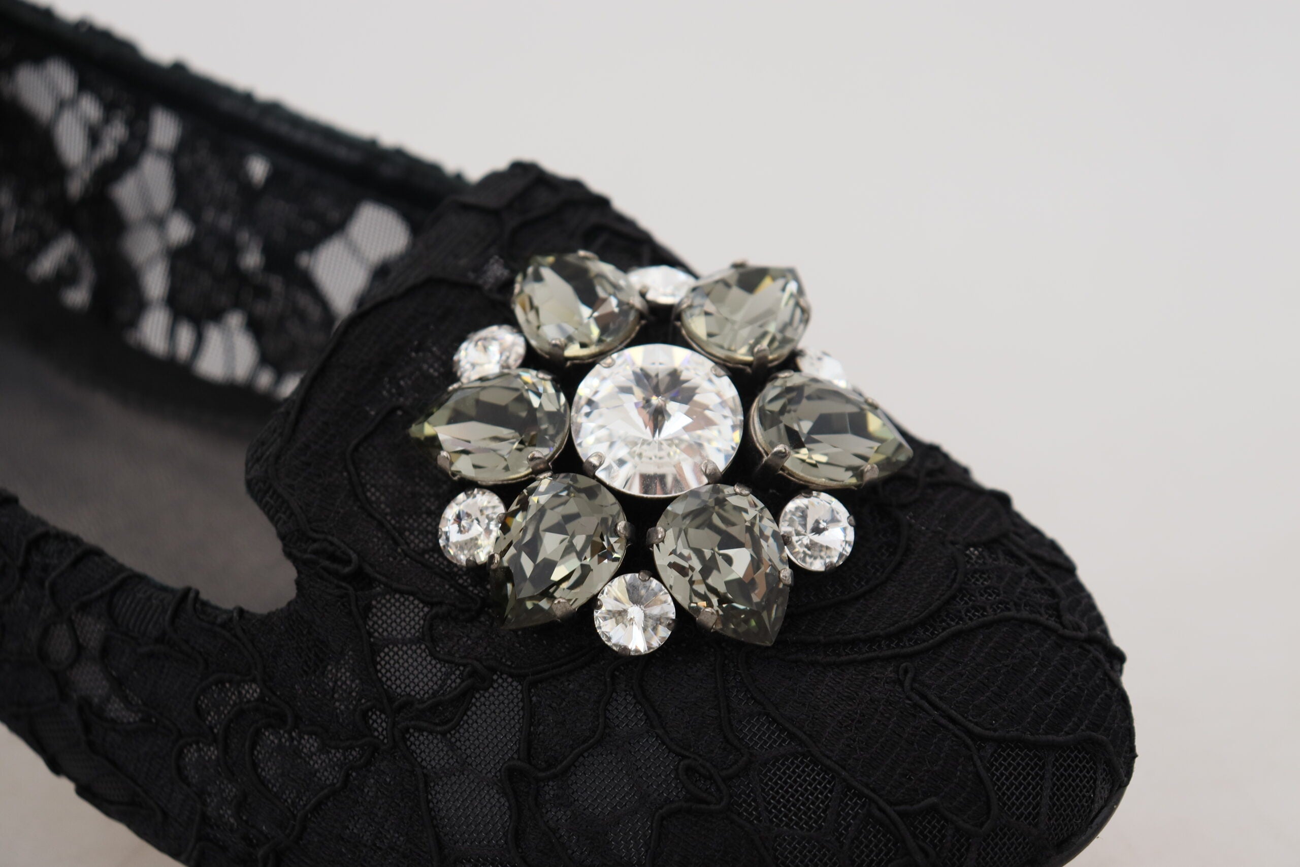 Dolce & Gabbana Black Taormina Lace Crystals Flats Shoes Dolce & Gabbana