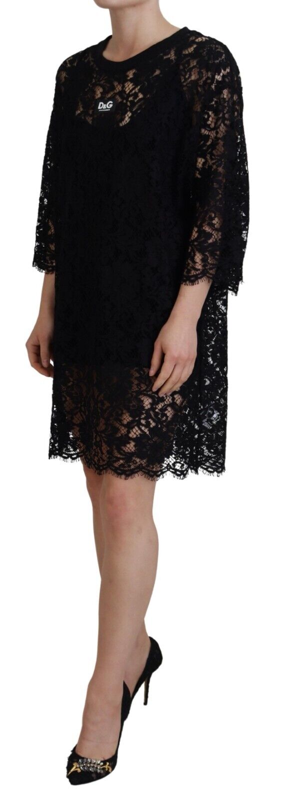 Dolce & Gabbana Black Floral Lace Cotton Shift Mini Dress Dolce & Gabbana