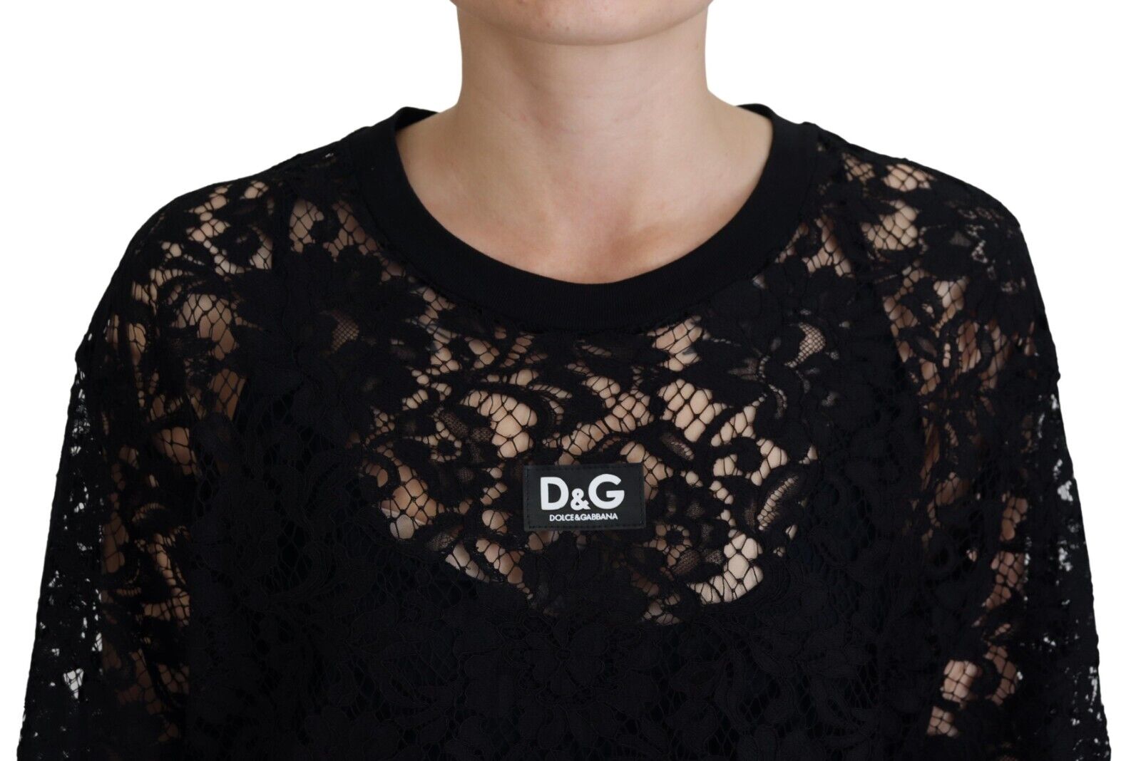 Dolce & Gabbana Black Floral Lace Cotton Shift Mini Dress Dolce & Gabbana