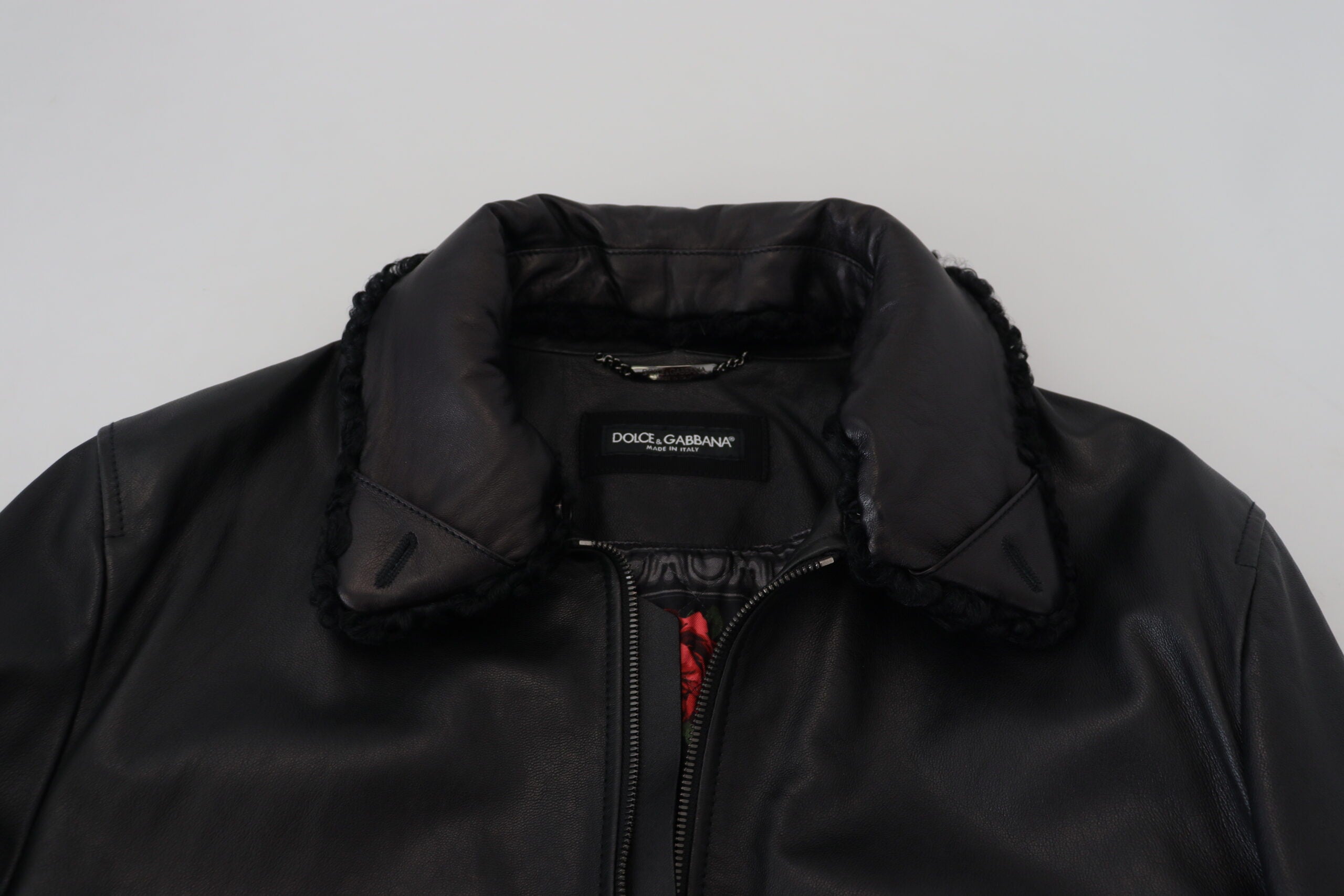Dolce & Gabbana Black Lamb Leather Collared Men Coat Jacket Dolce & Gabbana