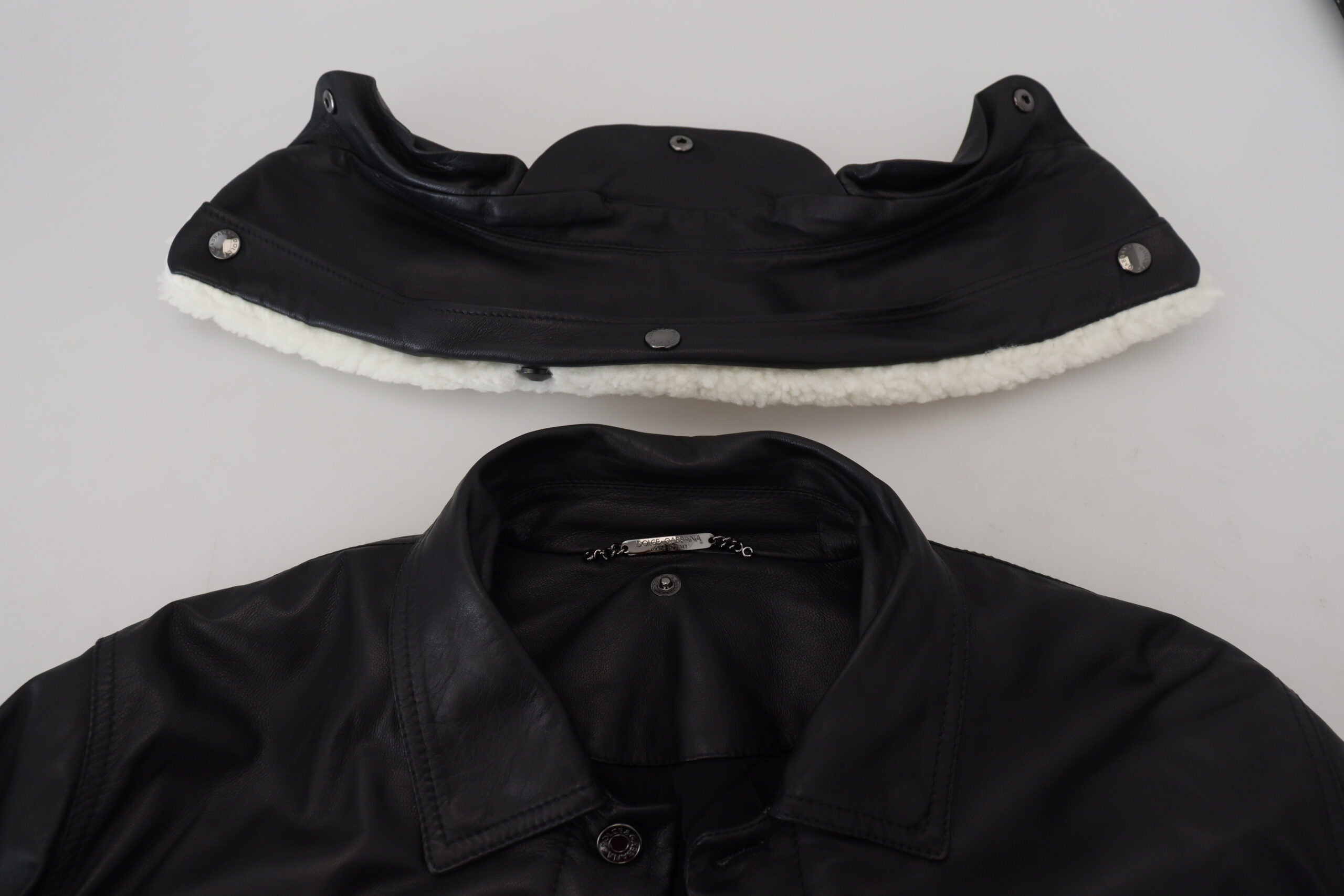 Dolce & Gabbana Black Lamb Leather Collared Men Coat Jacket Dolce & Gabbana