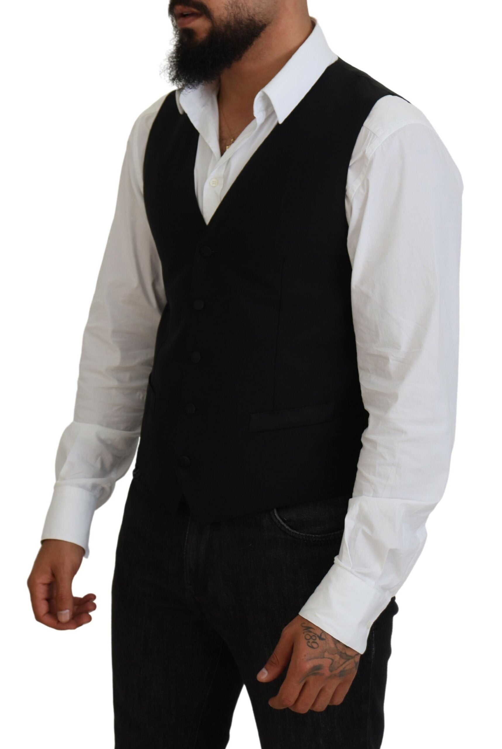 Dolce & Gabbana Black Virgin Wool Waistcoat Formal Vest Dolce & Gabbana