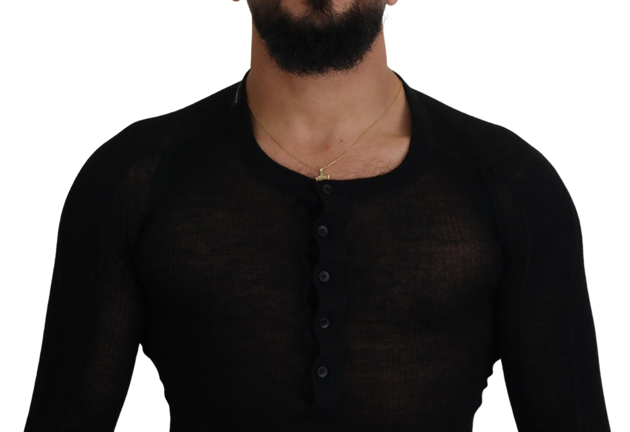 Dolce & Gabbana Black Cashmere Button Pullover Sweater Dolce & Gabbana