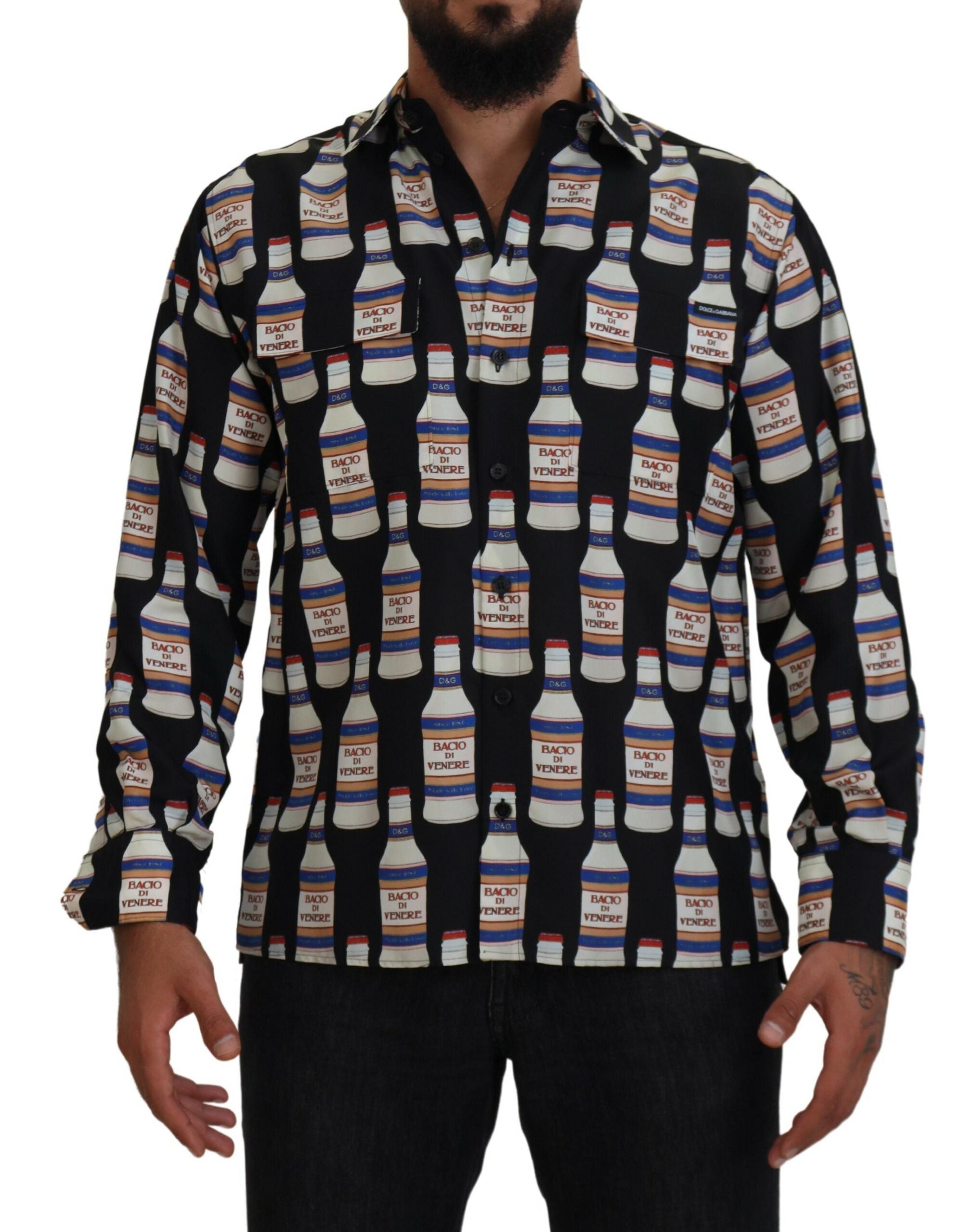 Dolce & Gabbana Black Silk Printed Collared Men Casual Shirt Dolce & Gabbana