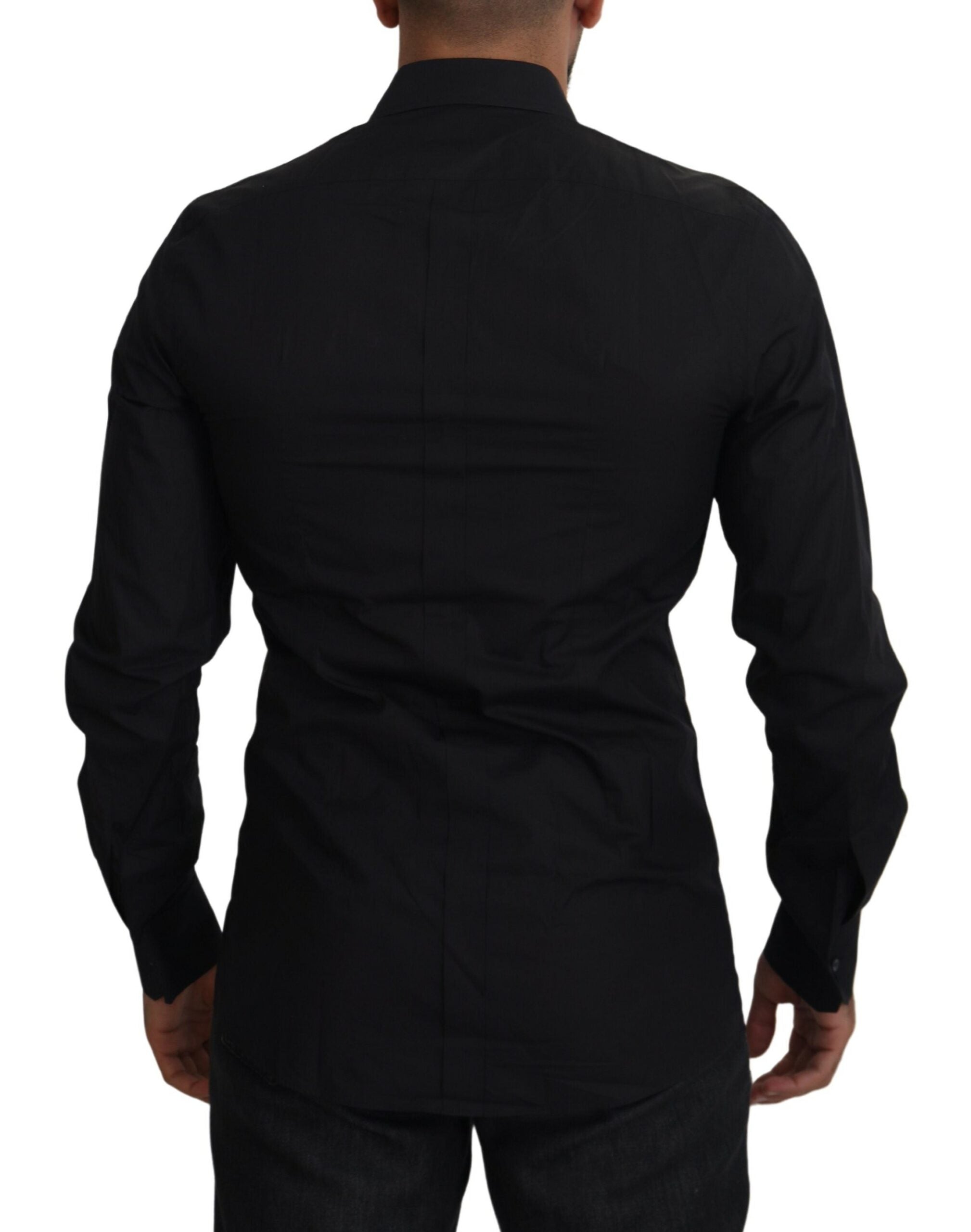 Dolce & Gabbana Black Floral Embroidery Men Long Sleeves GOLD Shirt Dolce & Gabbana