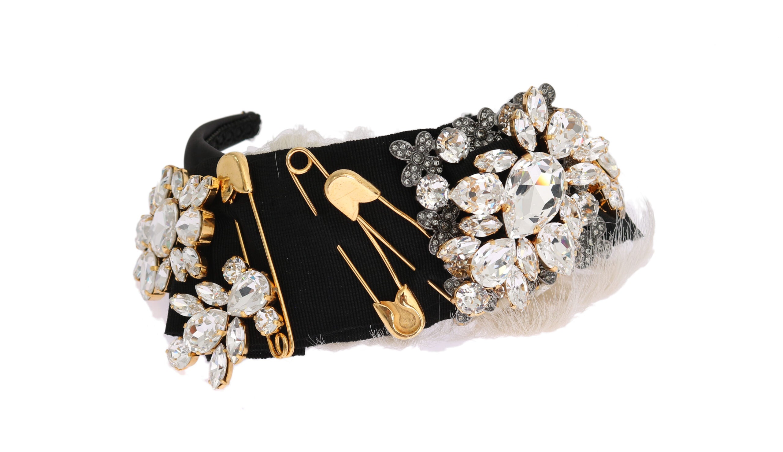 Dolce & Gabbana Black Crystal White Hair Parrucchiera Headband Diadem Dolce & Gabbana