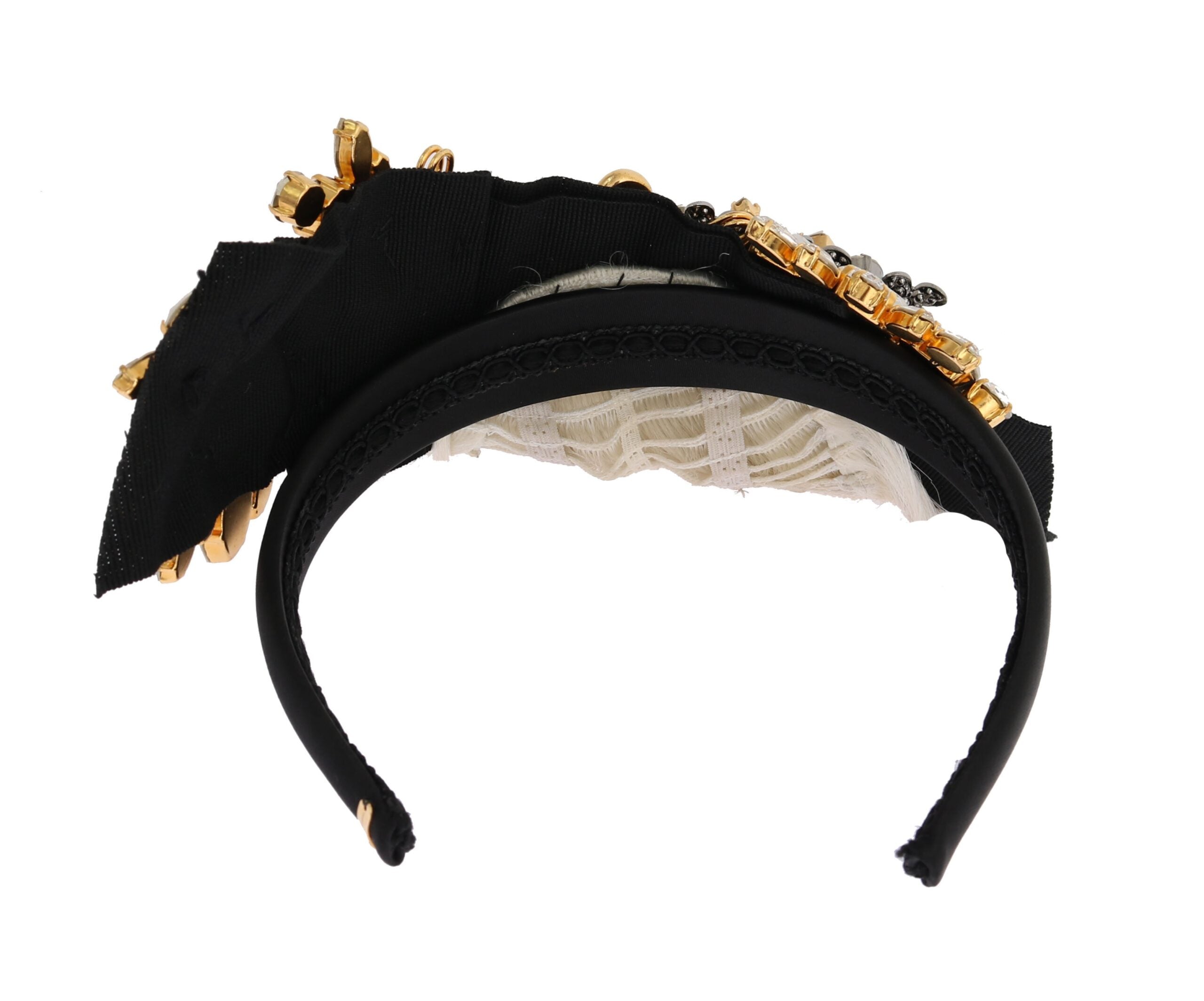 Dolce & Gabbana Black Crystal White Hair Parrucchiera Headband Diadem Dolce & Gabbana