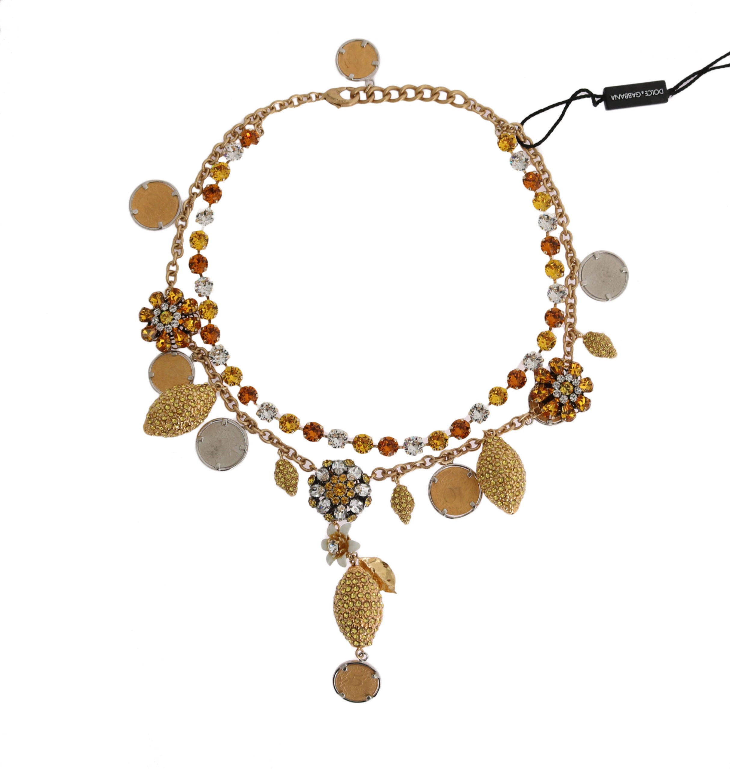 Dolce & Gabbana Gold Brass Crystal Logo Pineapple Statement Necklace Dolce & Gabbana