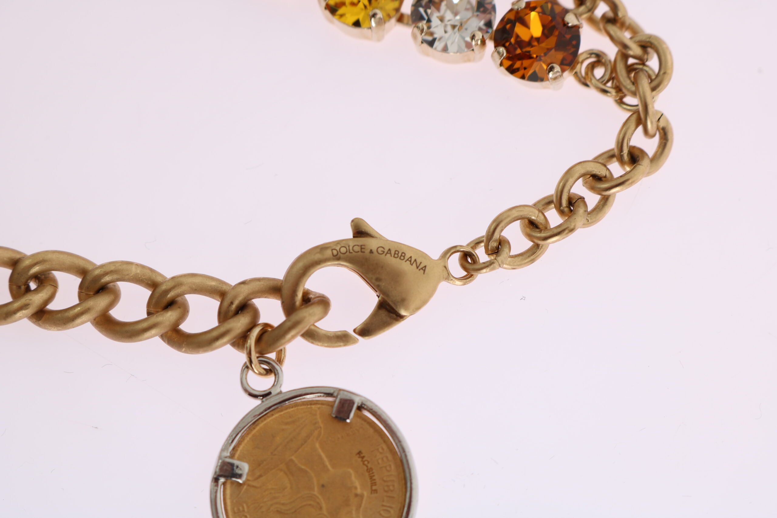 Dolce & Gabbana Gold Brass Crystal Logo Pineapple Statement Necklace Dolce & Gabbana
