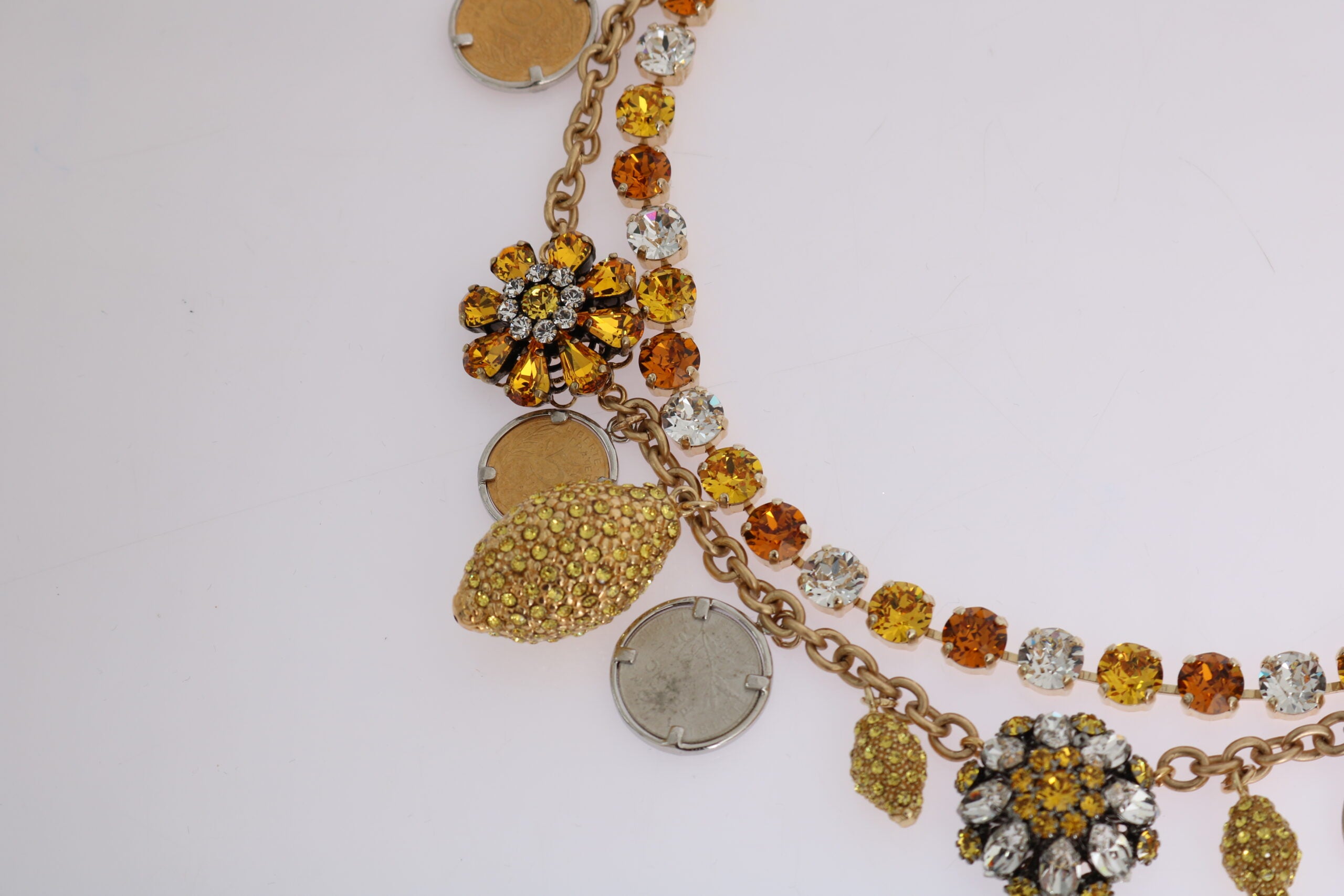 Dolce & Gabbana Gold Brass Crystal Logo Pineapple Statement Necklace Dolce & Gabbana