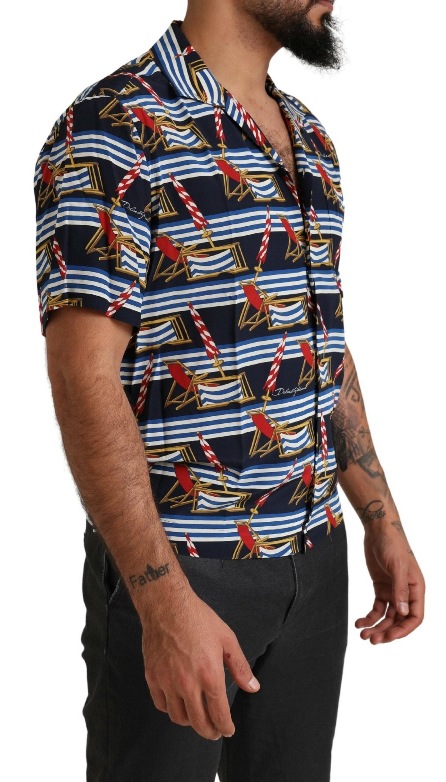 Dolce & Gabbana Multicolor Beach Chair Short Sleeves Shirt Dolce & Gabbana
