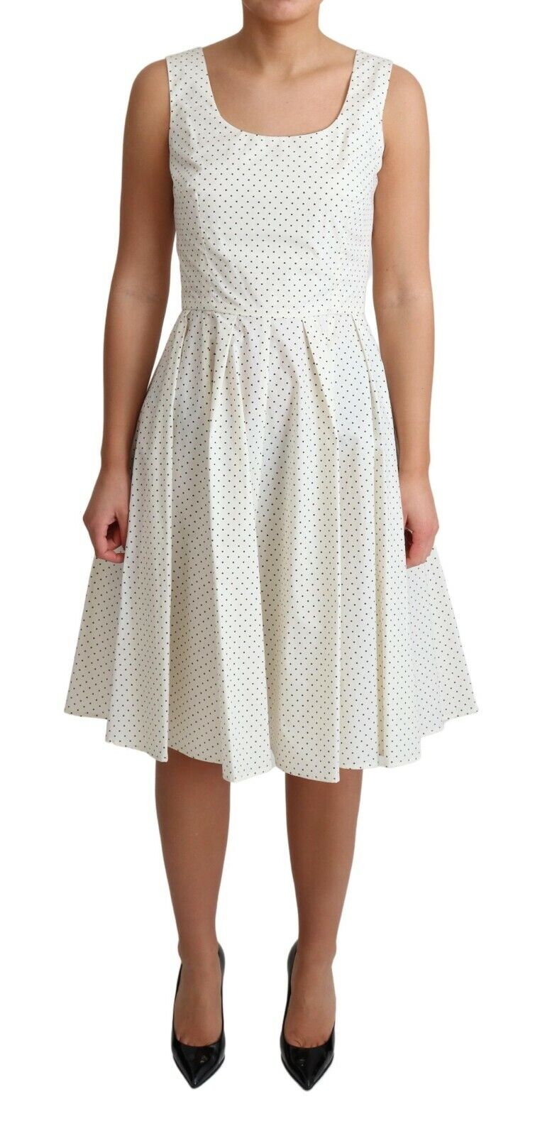 Dolce & Gabbana White Polka Dotted Cotton A-Line Dress Dolce & Gabbana
