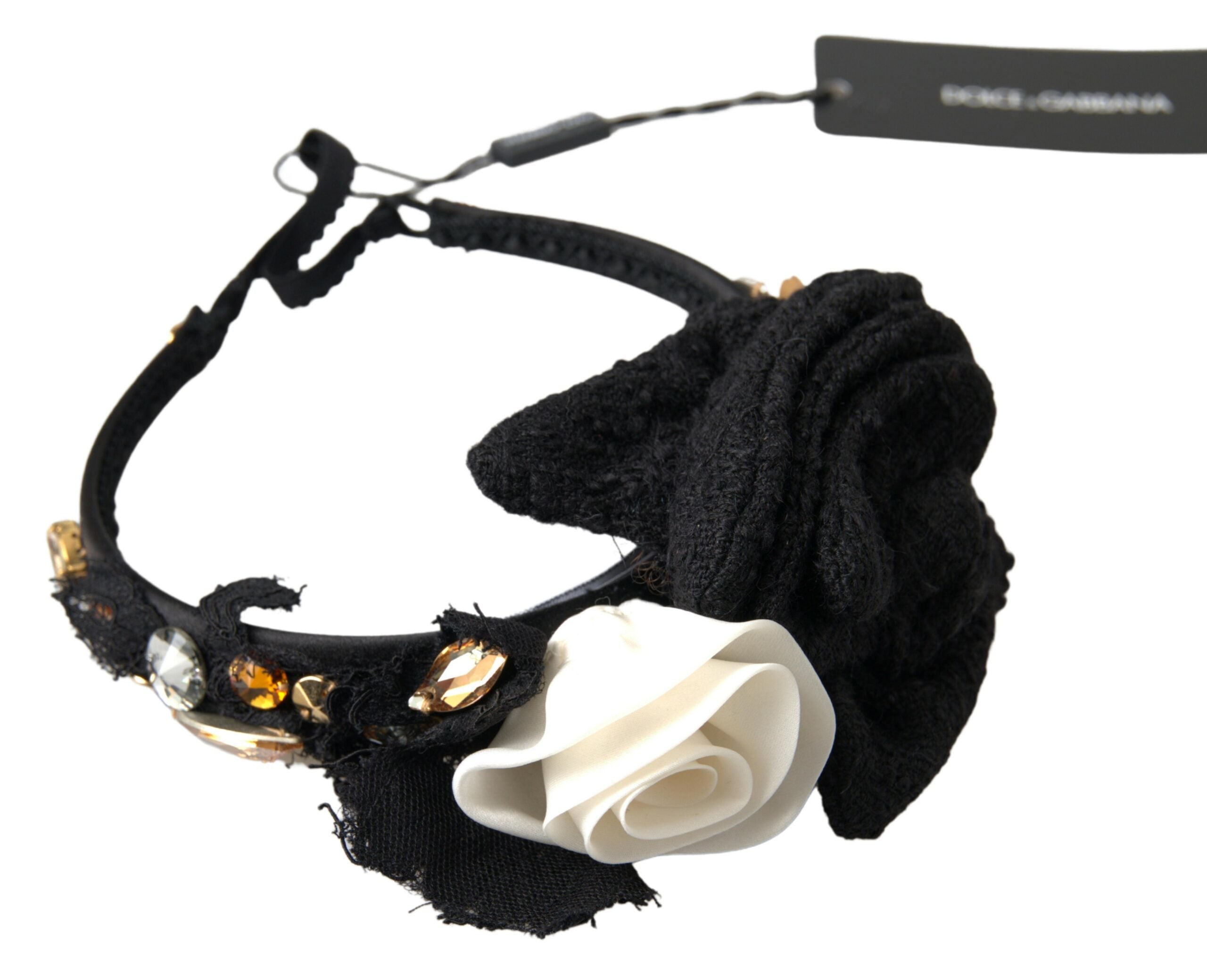 Dolce & Gabbana Diadem Headband Tiara White Rose Crystal Hair Gold Dolce & Gabbana