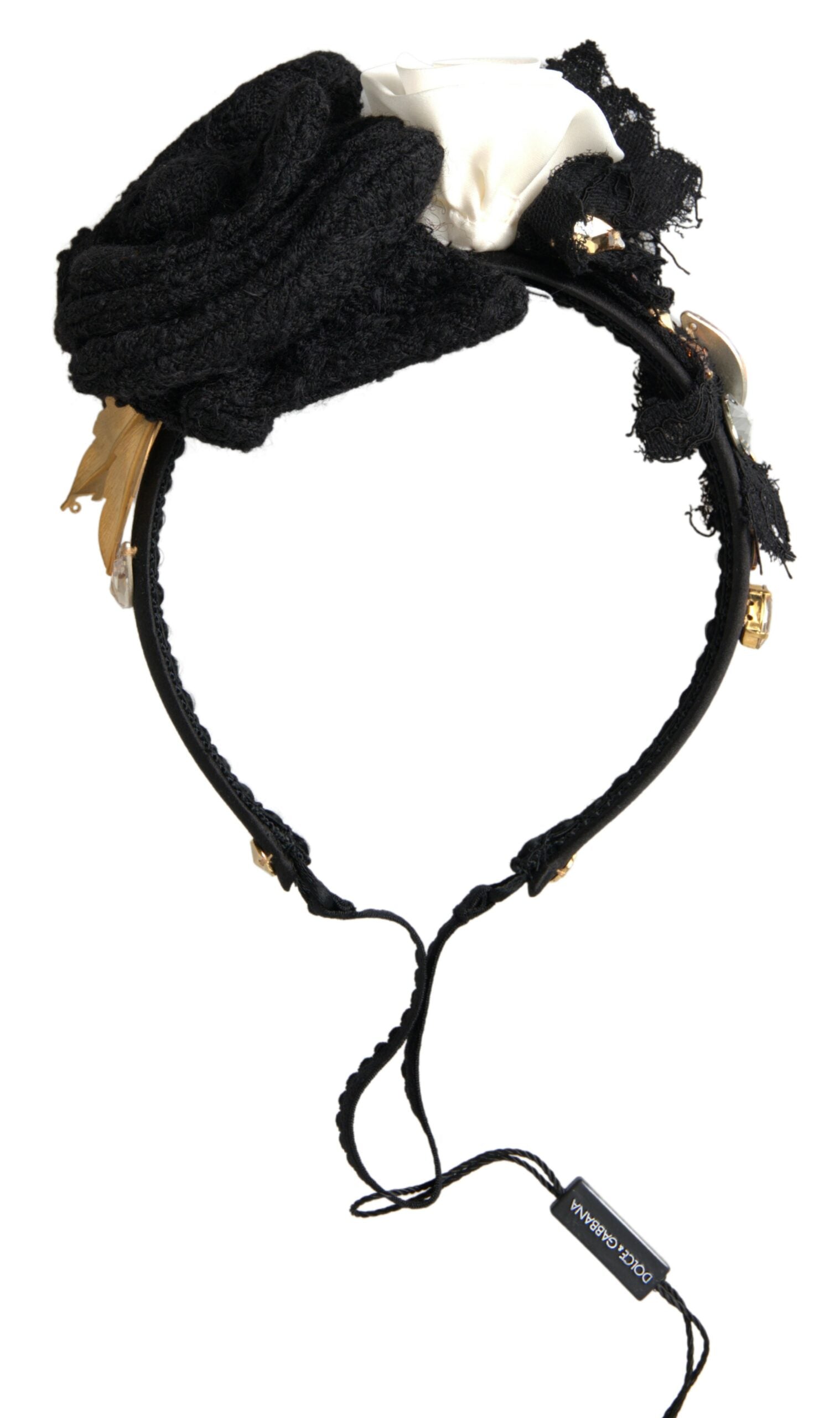 Dolce & Gabbana Diadem Headband Tiara White Rose Crystal Hair Gold Dolce & Gabbana