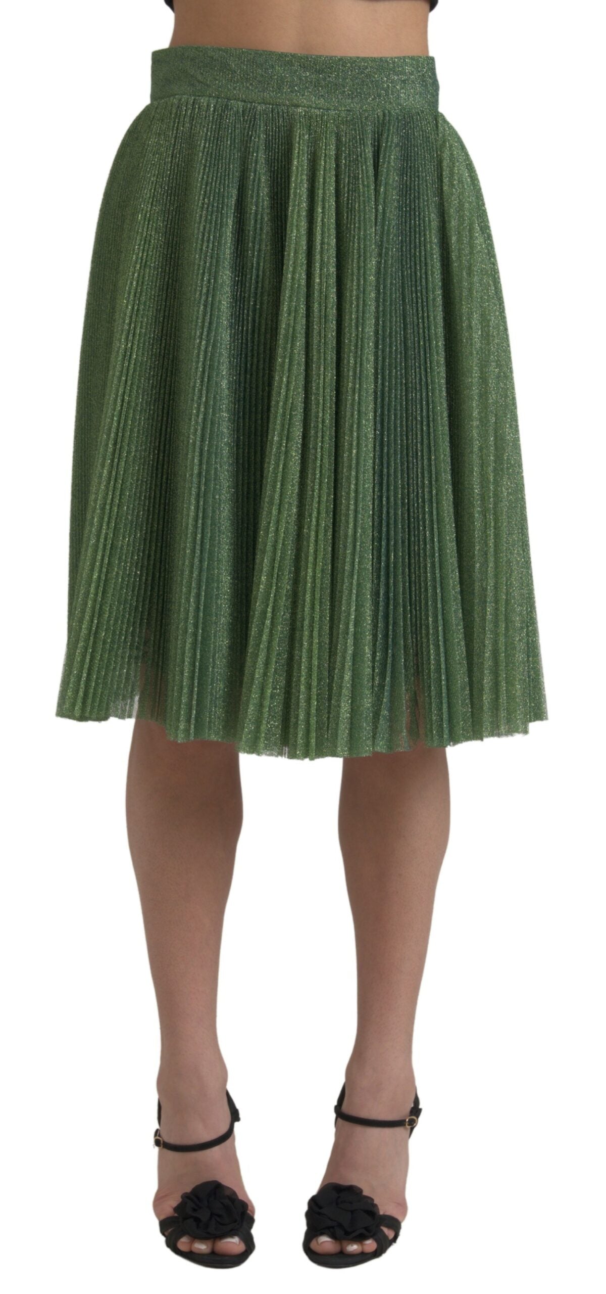 Dolce & Gabbana Metallic Green High Waist A-line Pleated Skirt Dolce & Gabbana
